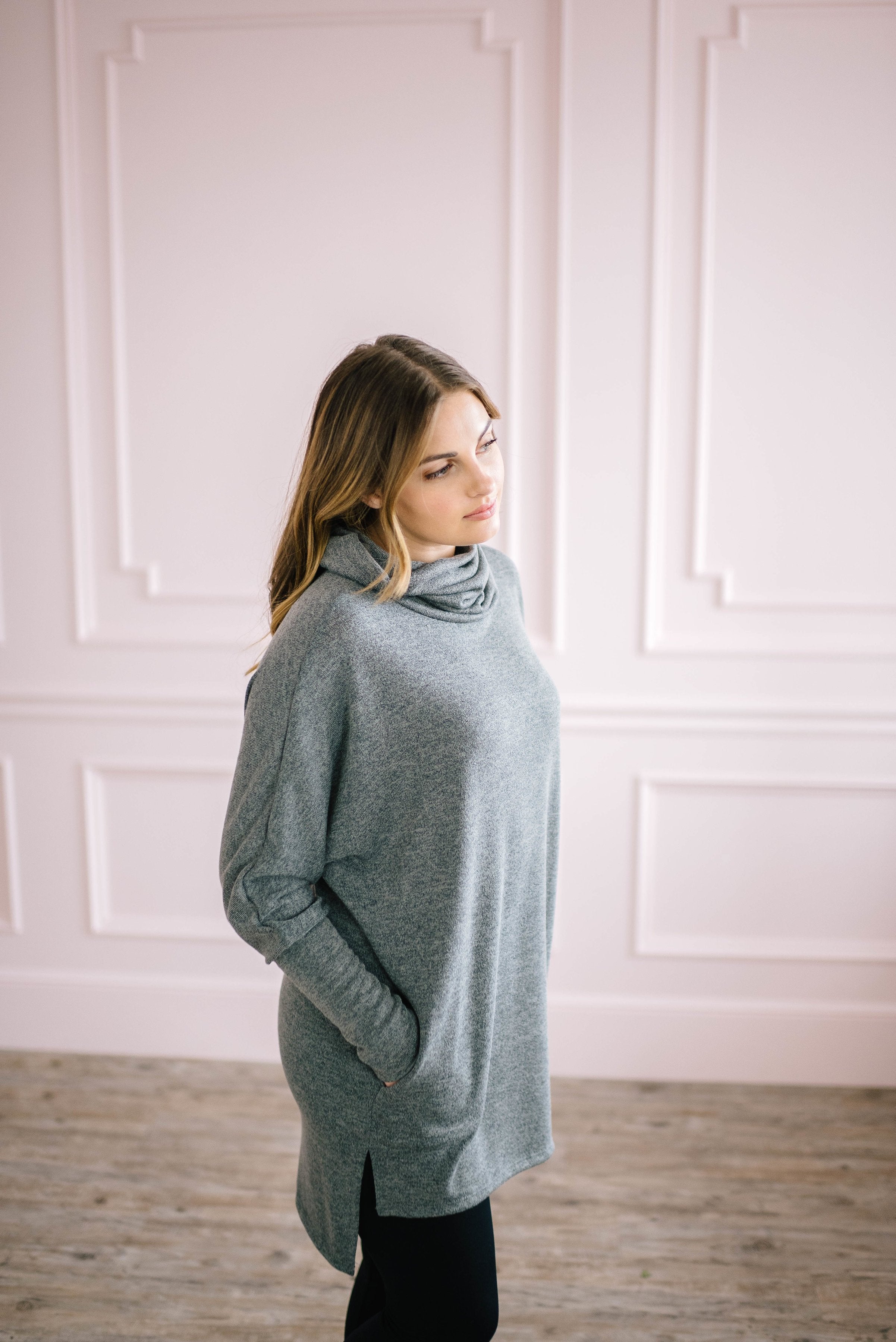 The Brighton Cowl Neck Tunic in Charcoal