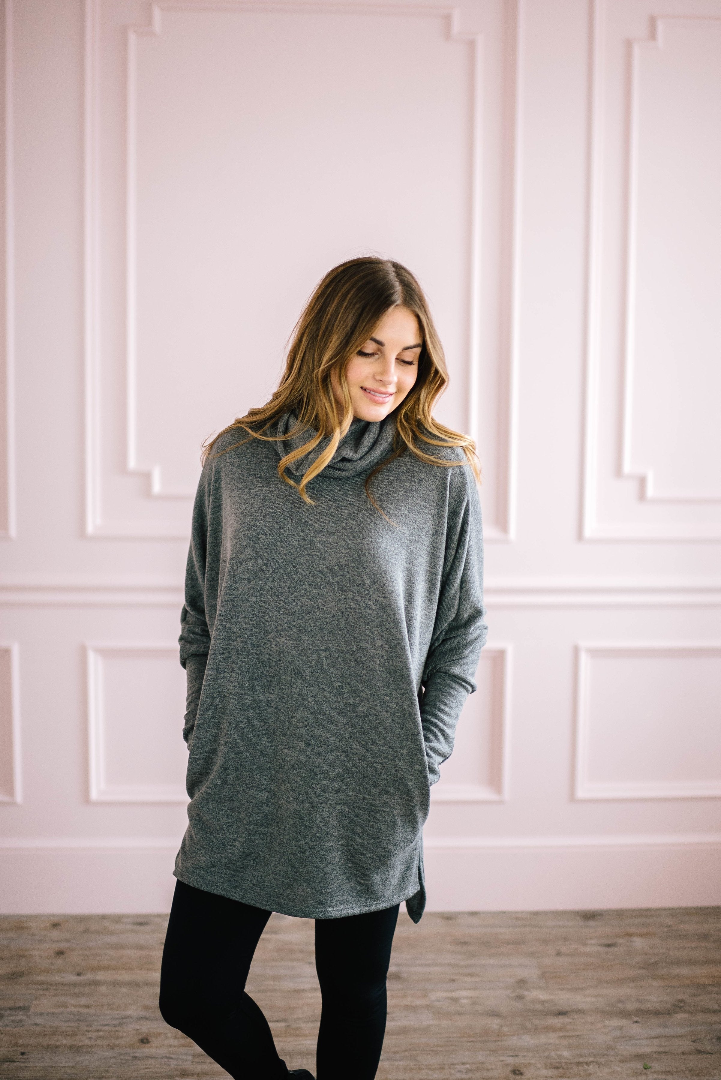 The Brighton Cowl Neck Tunic in Charcoal