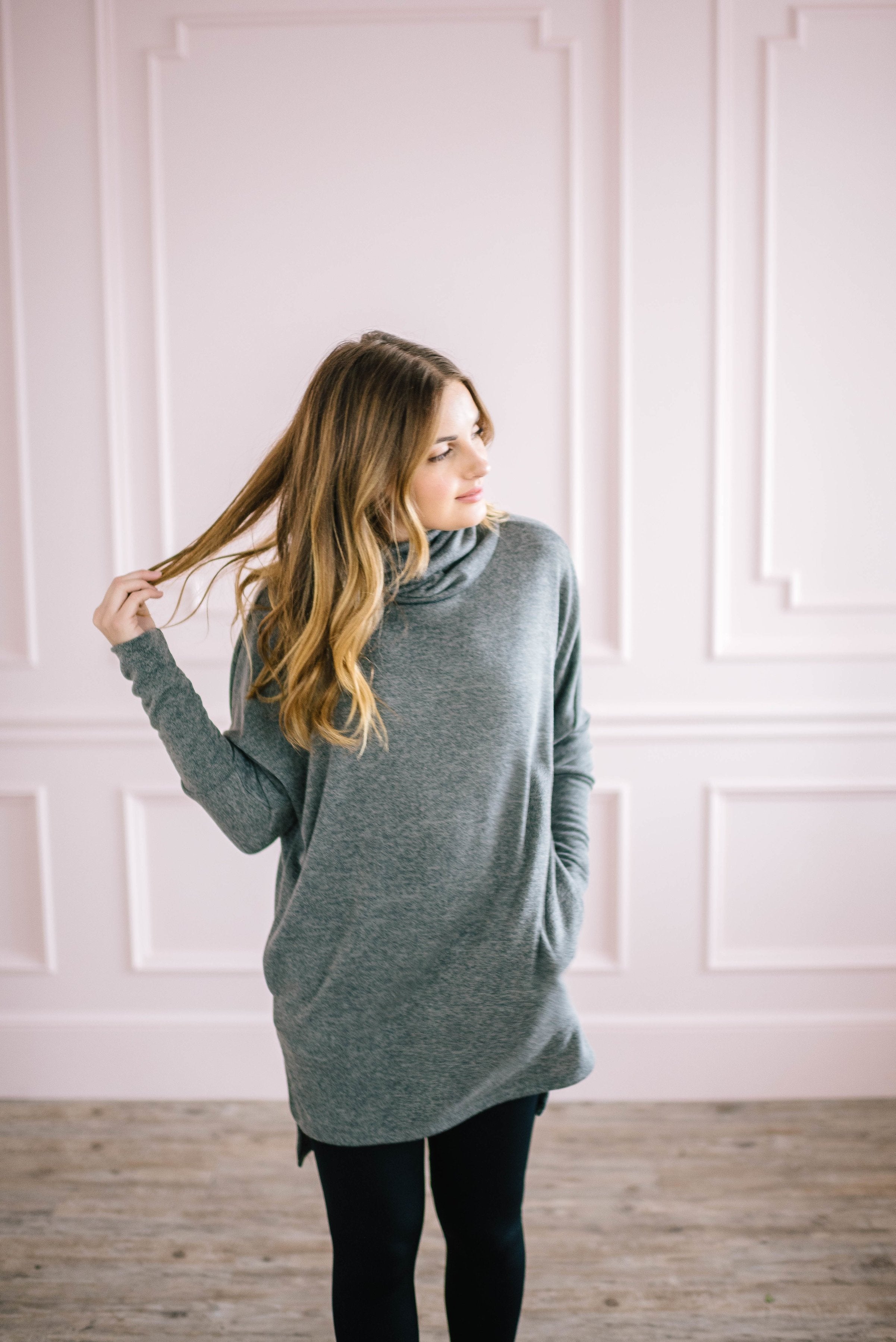 The Brighton Cowl Neck Tunic in Charcoal