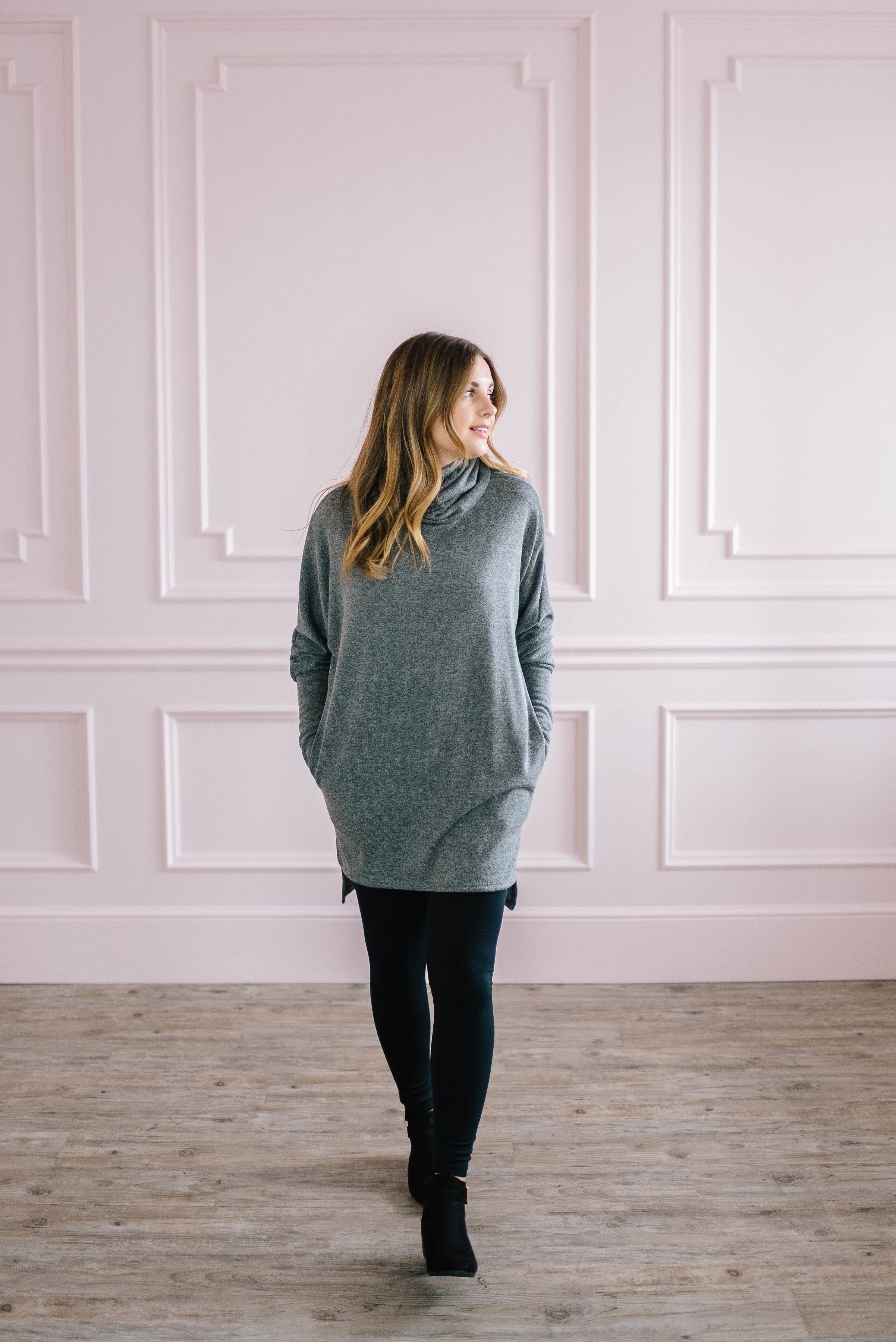 The Brighton Cowl Neck Tunic in Charcoal