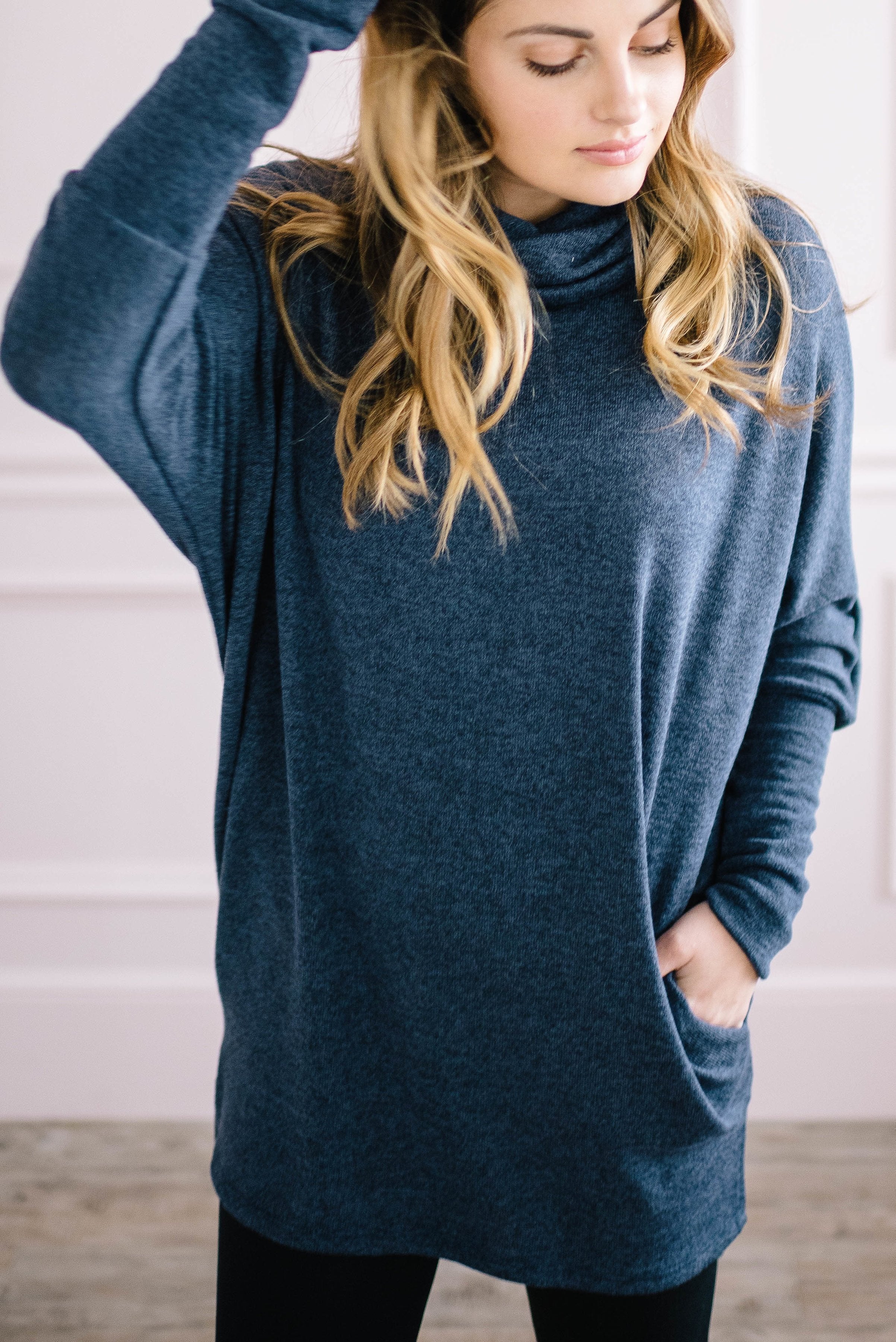 The Brighton Cowl Neck Tunic in Denim Blue