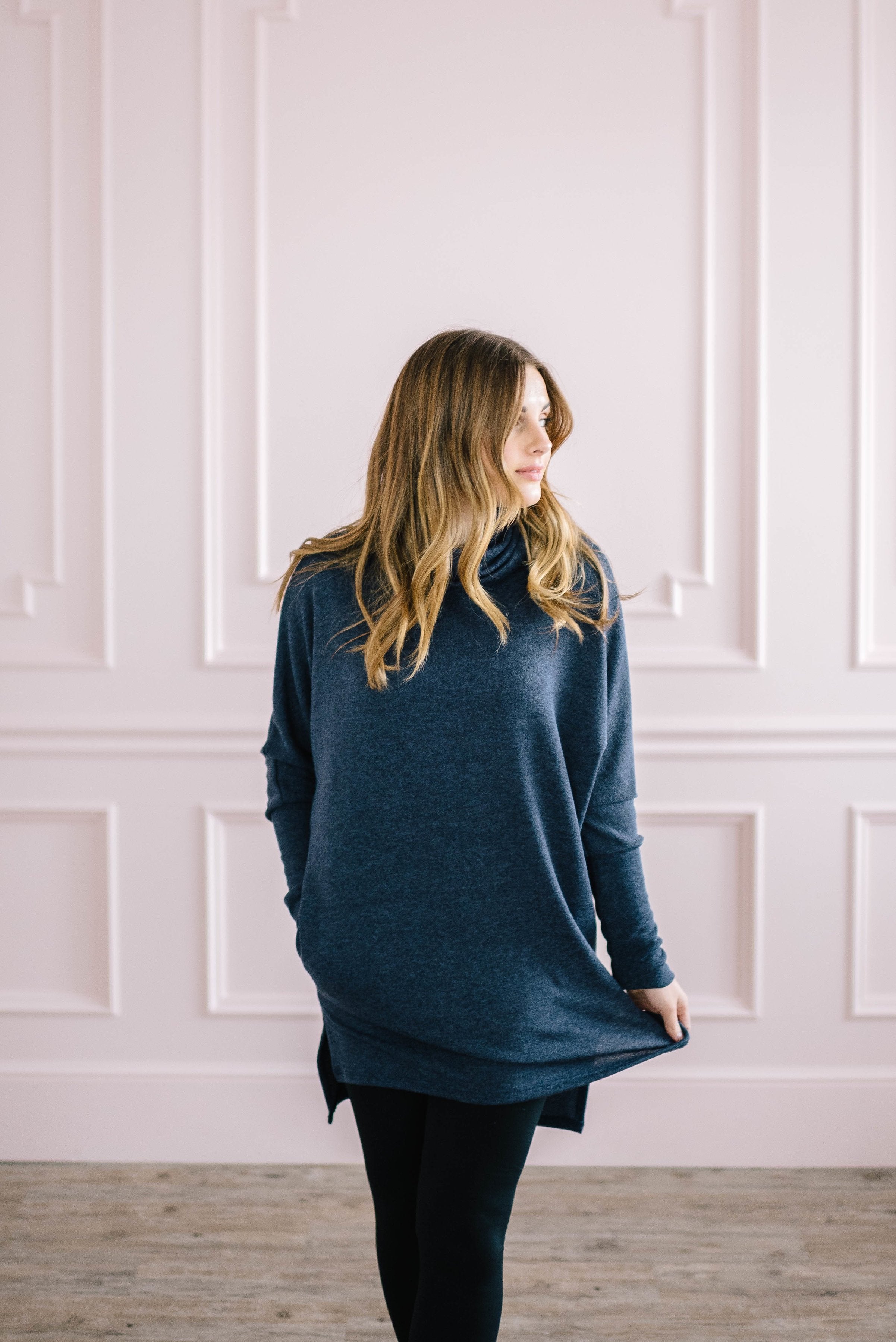 The Brighton Cowl Neck Tunic in Denim Blue