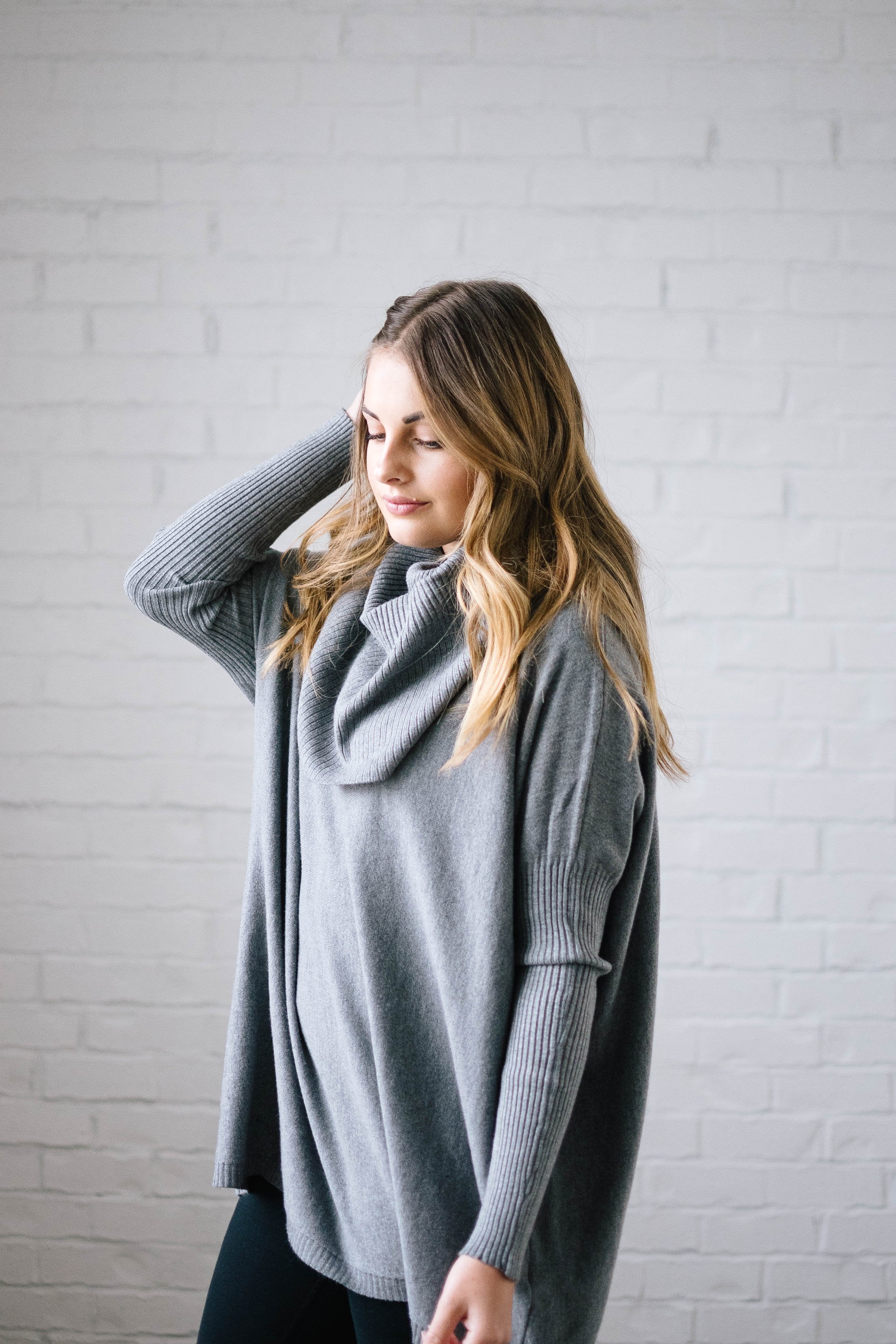 The Cassidy Cowl Neck Sweater in Gray