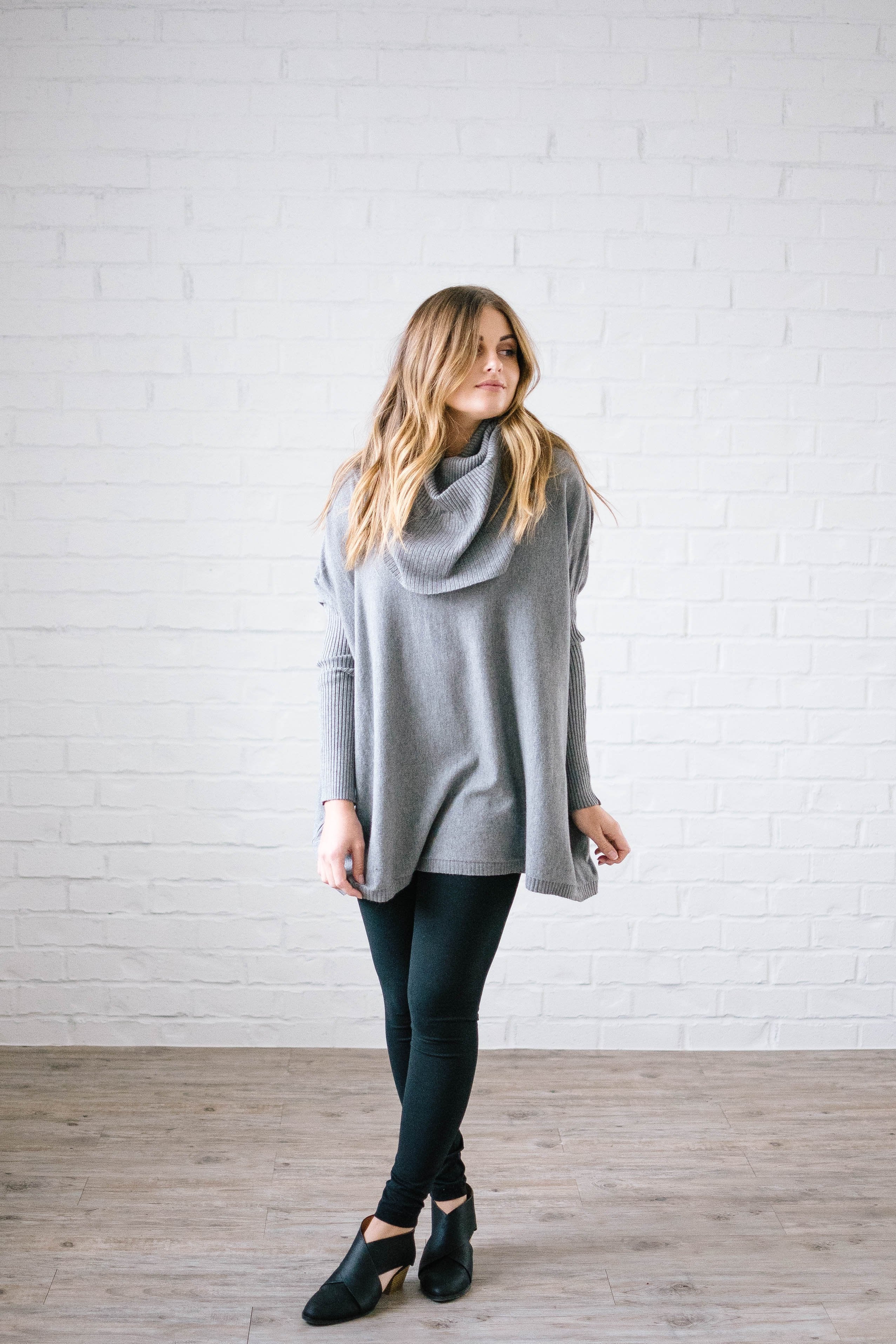 The Cassidy Cowl Neck Sweater in Gray