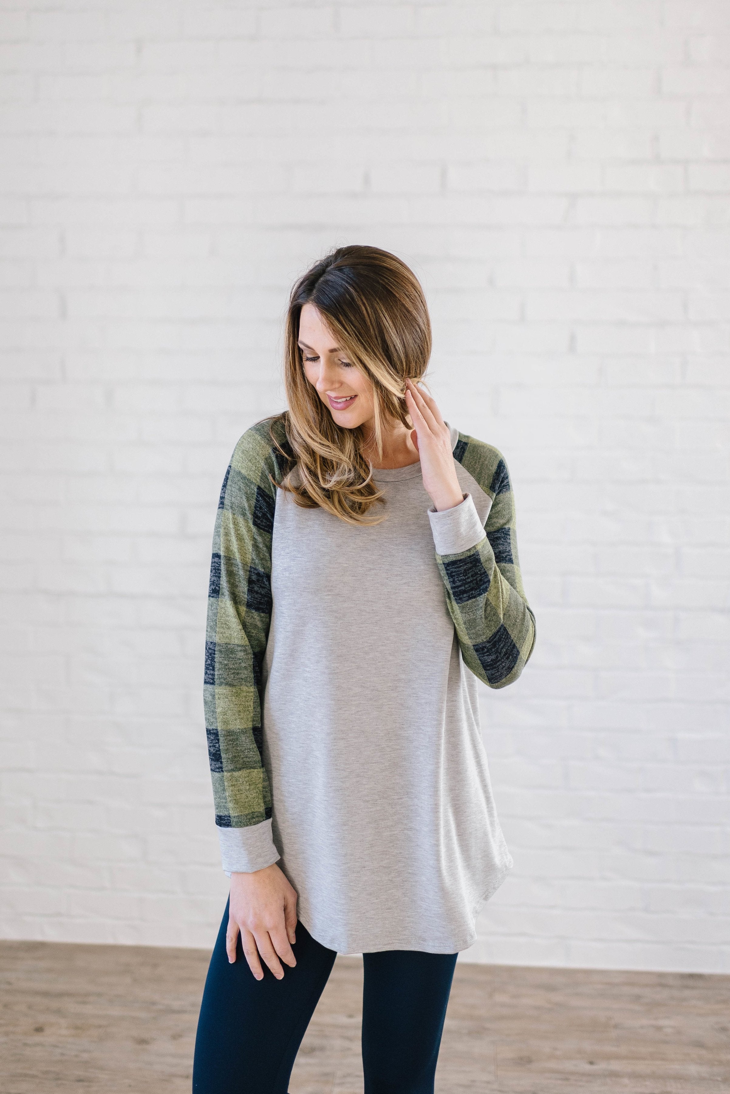 The Cooper Casual Top in Green & Gray