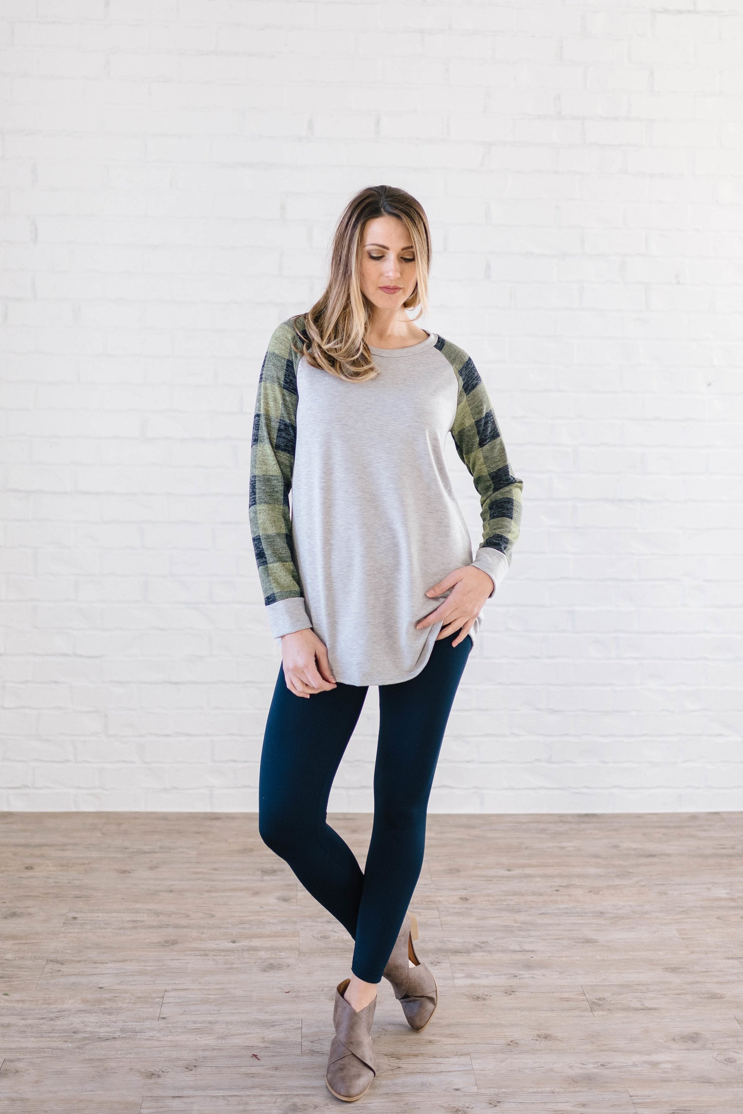 The Cooper Casual Top in Green & Gray