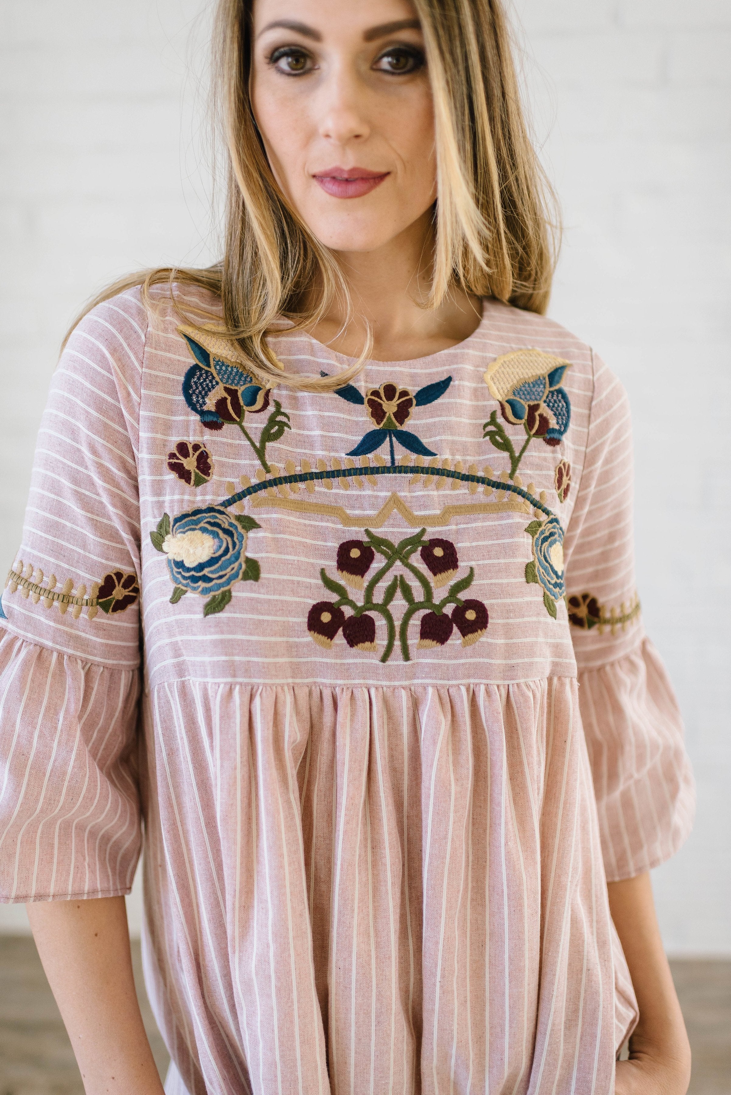 The Emerson Embroidered Dress In Light Pink