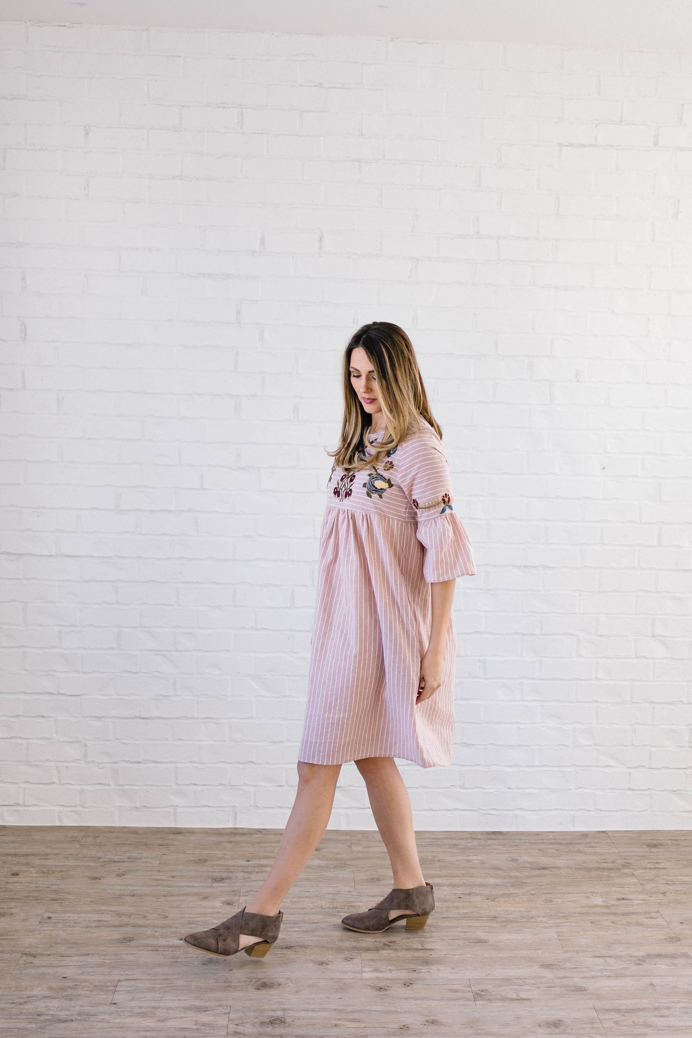 The Emerson Embroidered Dress In Light Pink