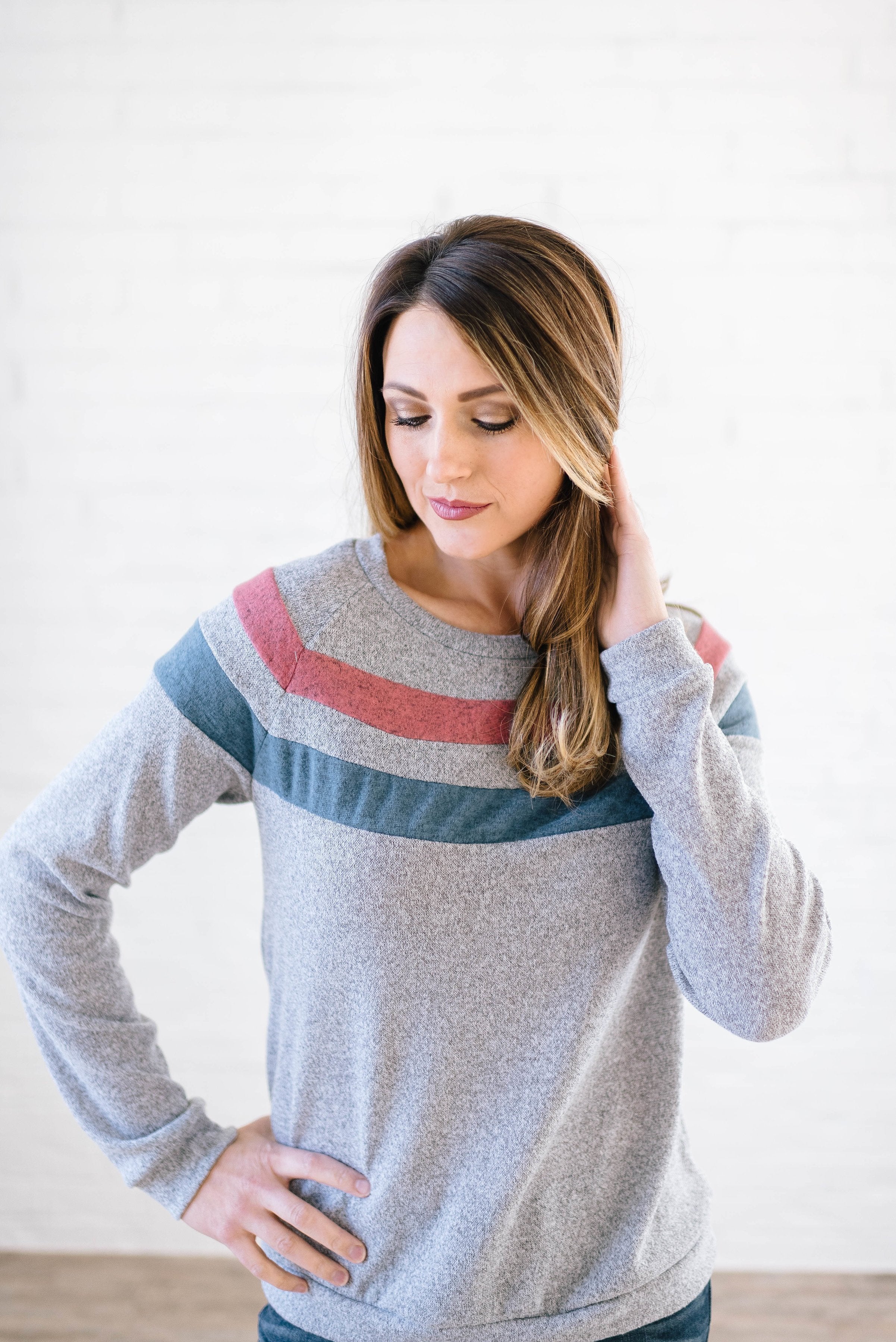 The Harlow Striped Long Sleeve Top in Heather Gray