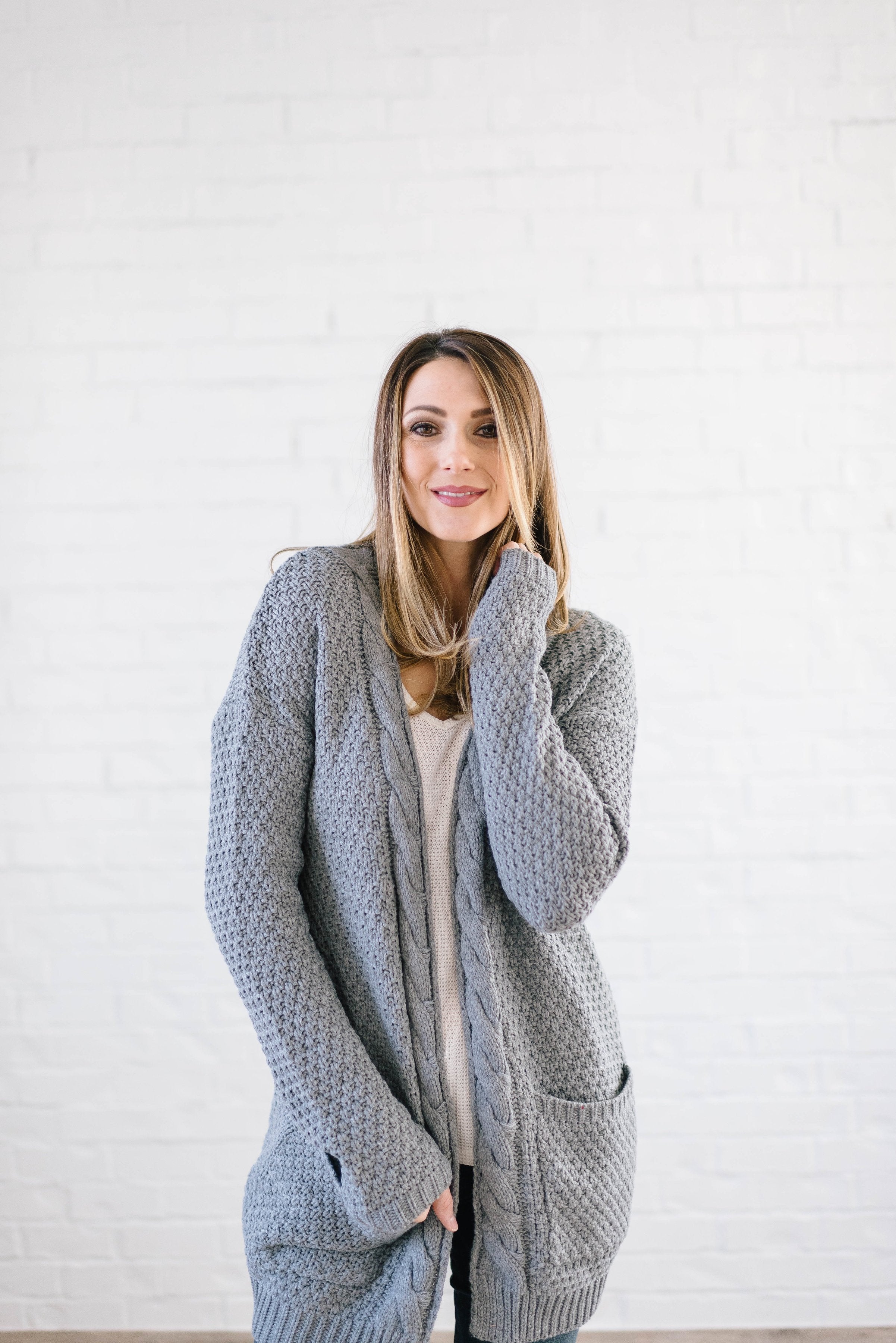 The London Cable Knit Cardi in Gray