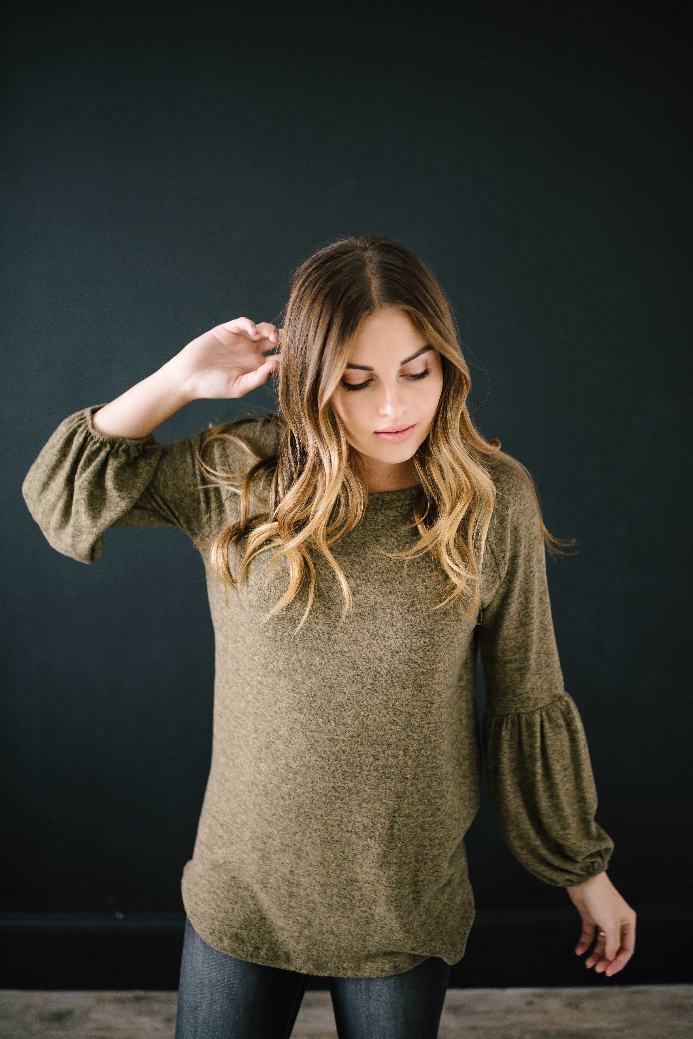 The Madison Top in Heathered Olive