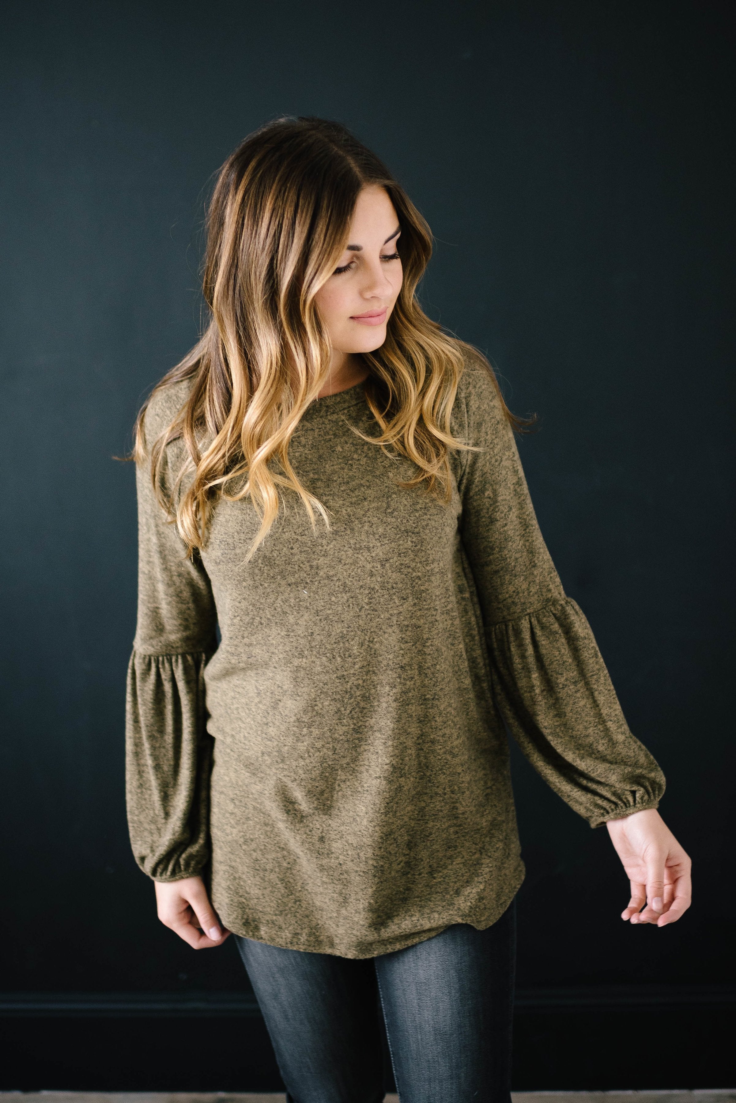 The Madison Top in Heathered Olive