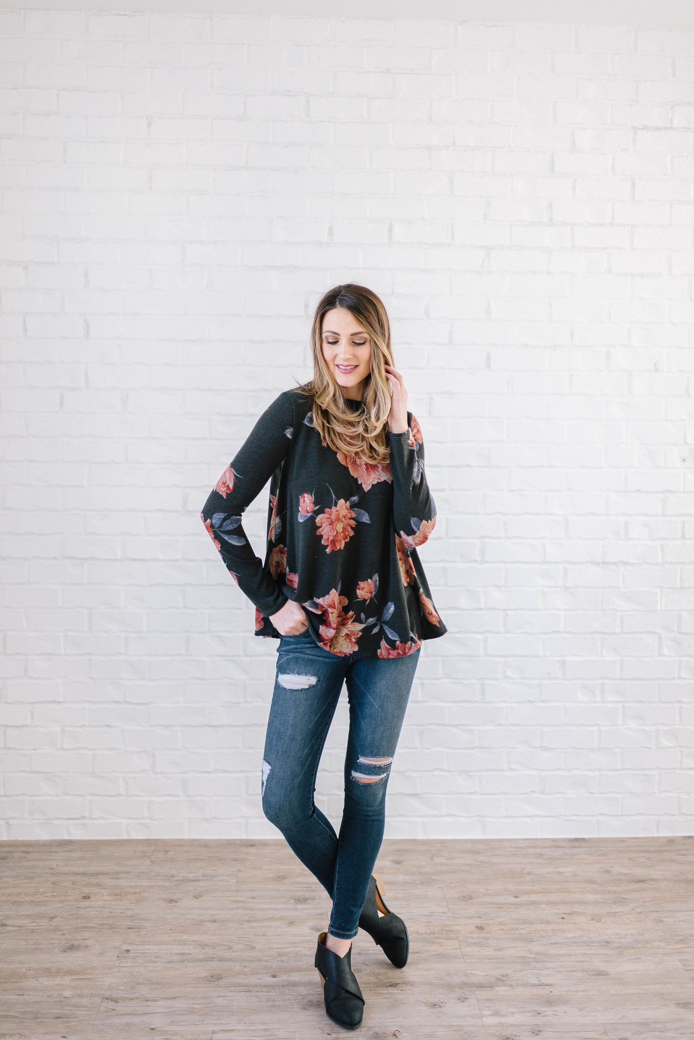 The Peony Knit Top in Charcoal