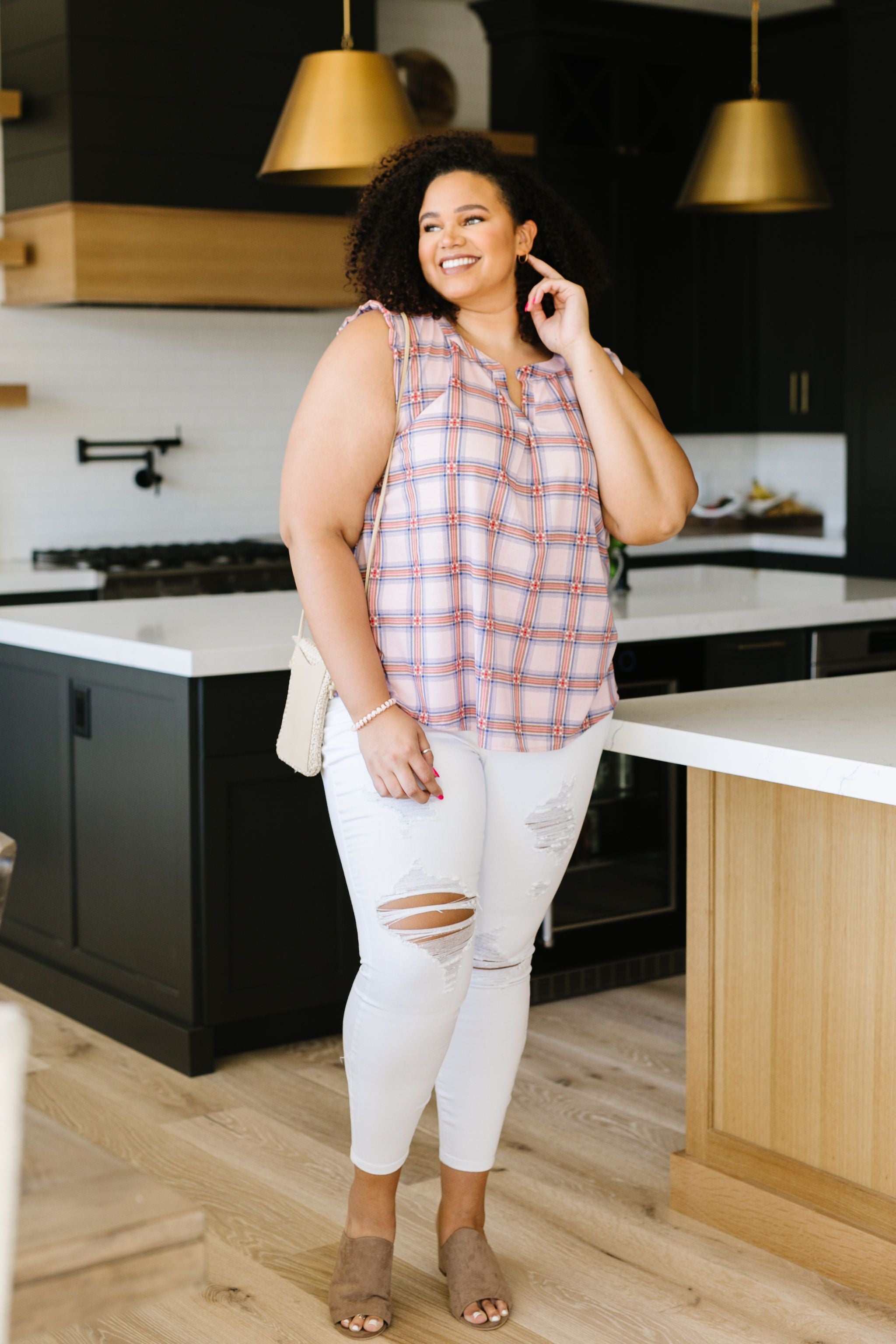 Pink Plaid Sleeveless Top