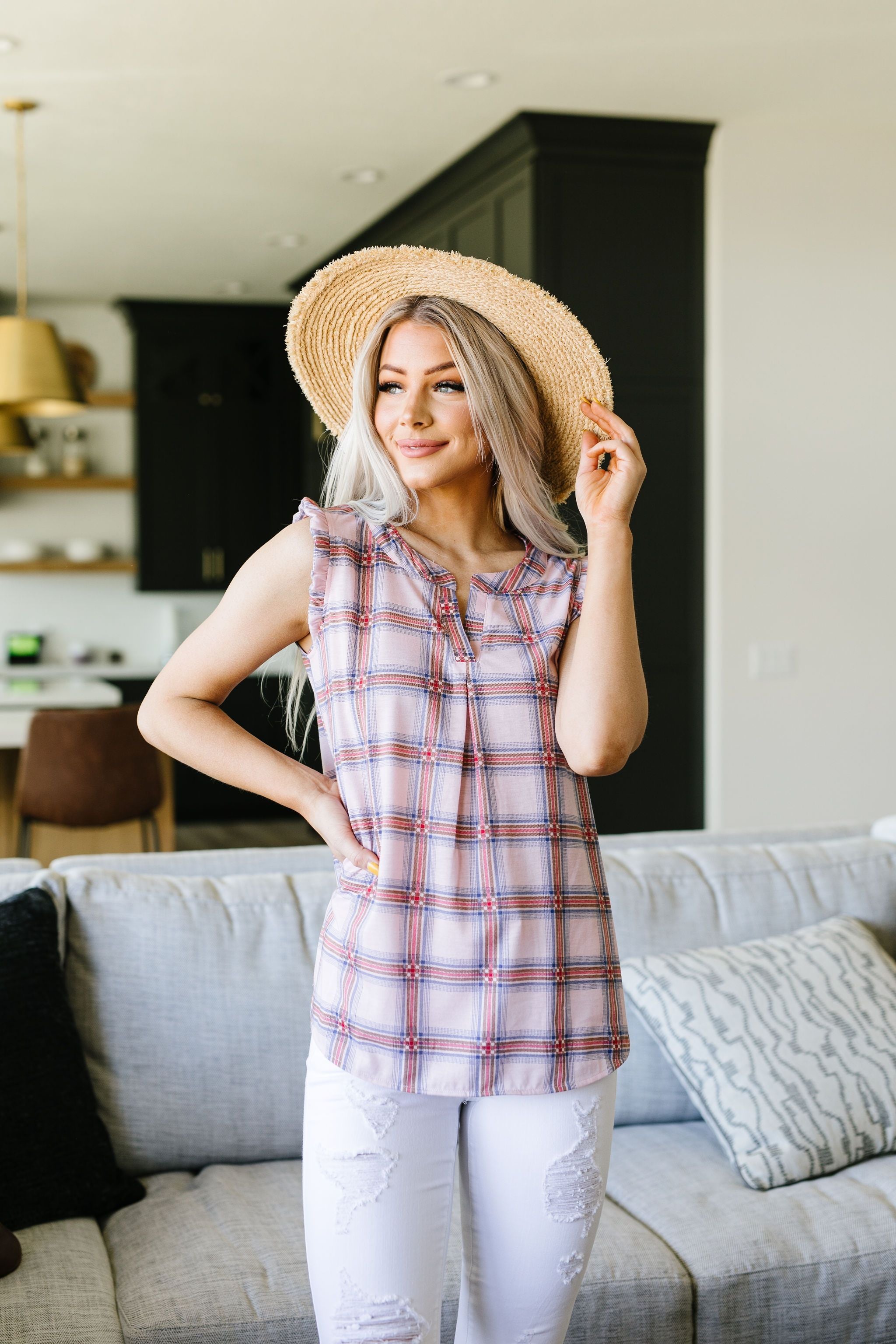 Pink Plaid Sleeveless Top