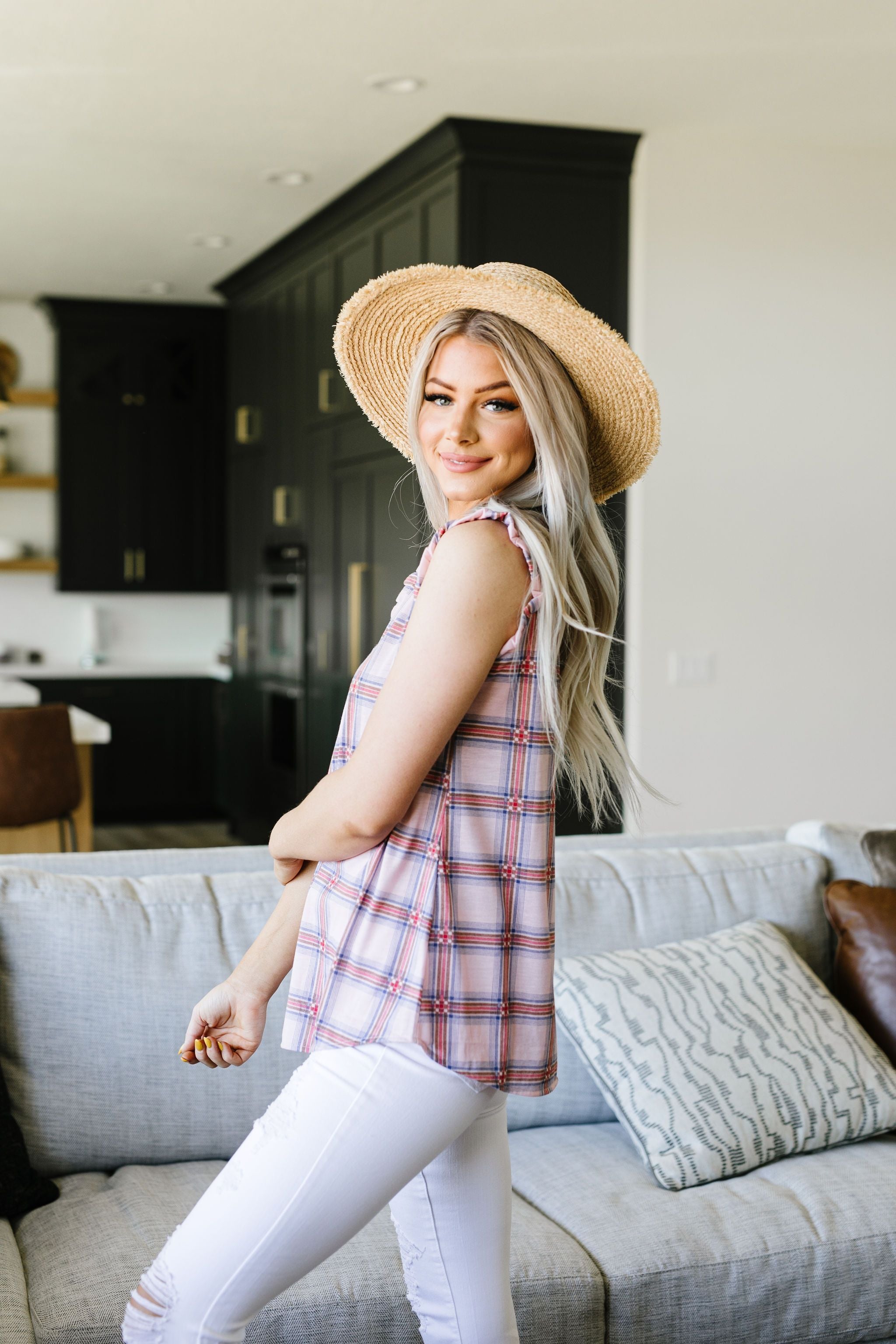 Pink Plaid Sleeveless Top