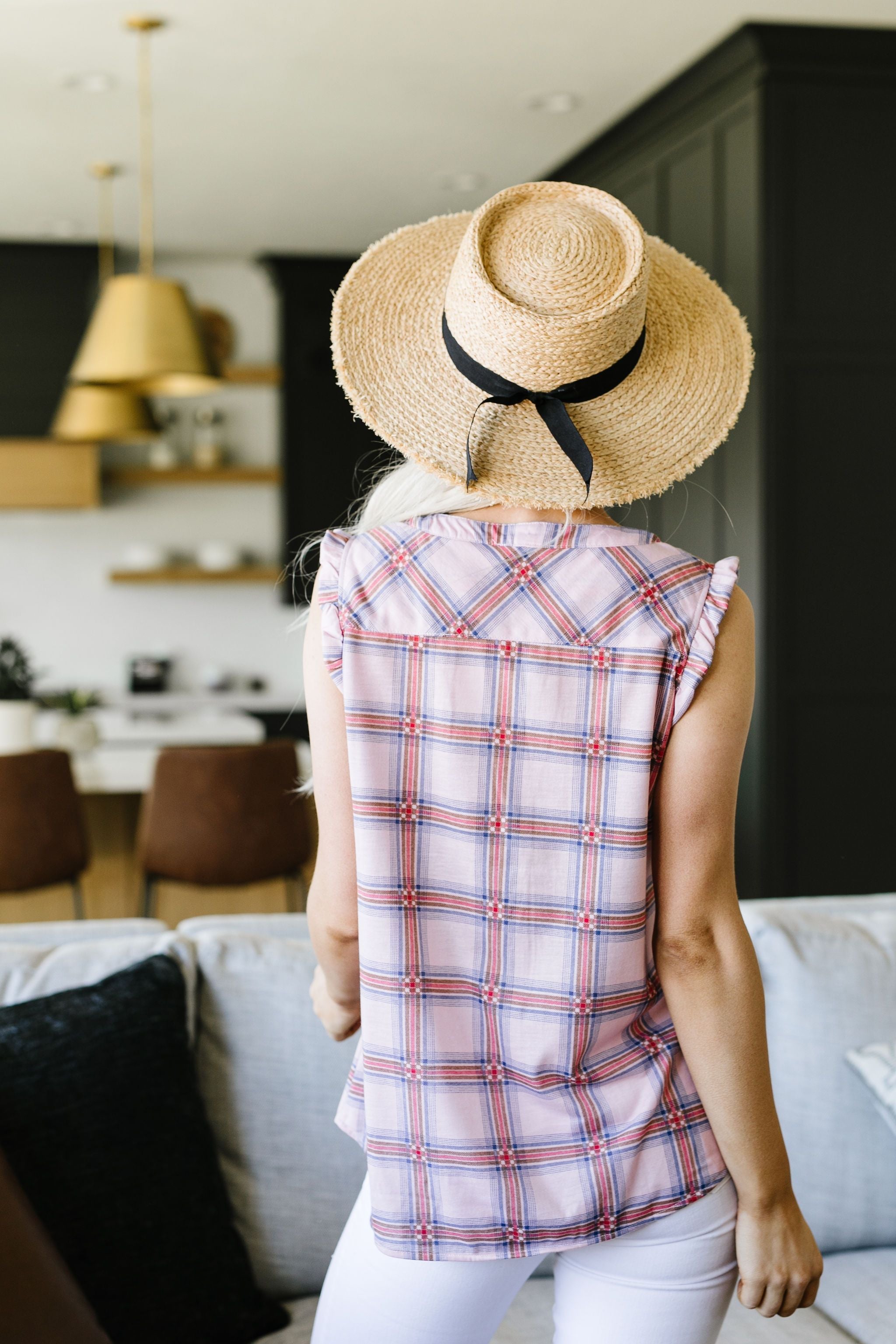 Pink Plaid Sleeveless Top