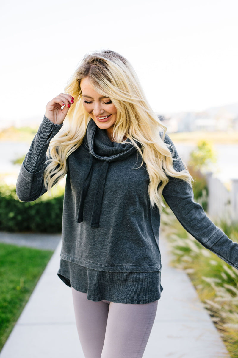 Thumbs Up Cowl Neck Pullover