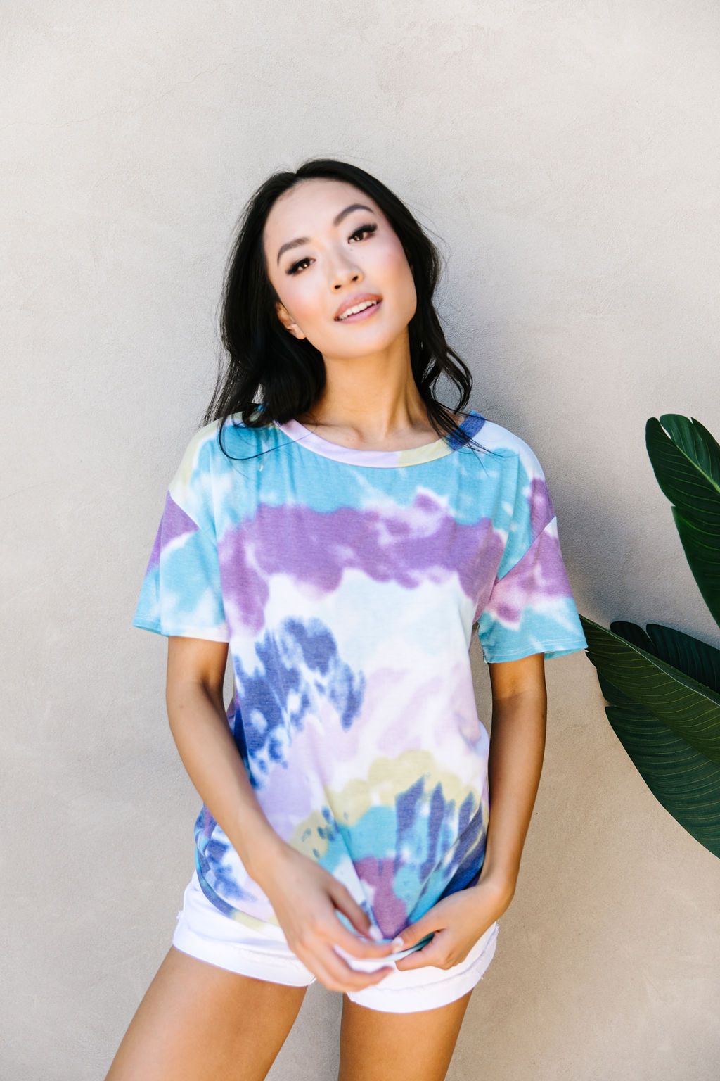 Tie Dye Swirls Top In Purple