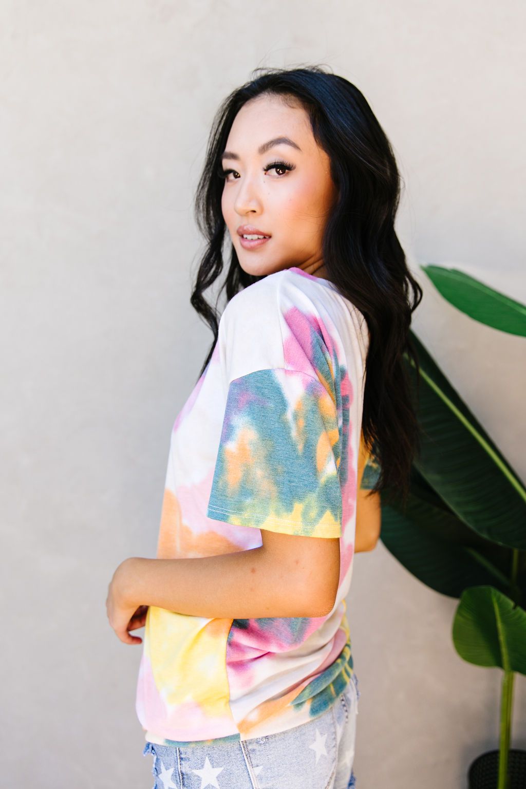 Tie Dye Swirls Top In Yellow