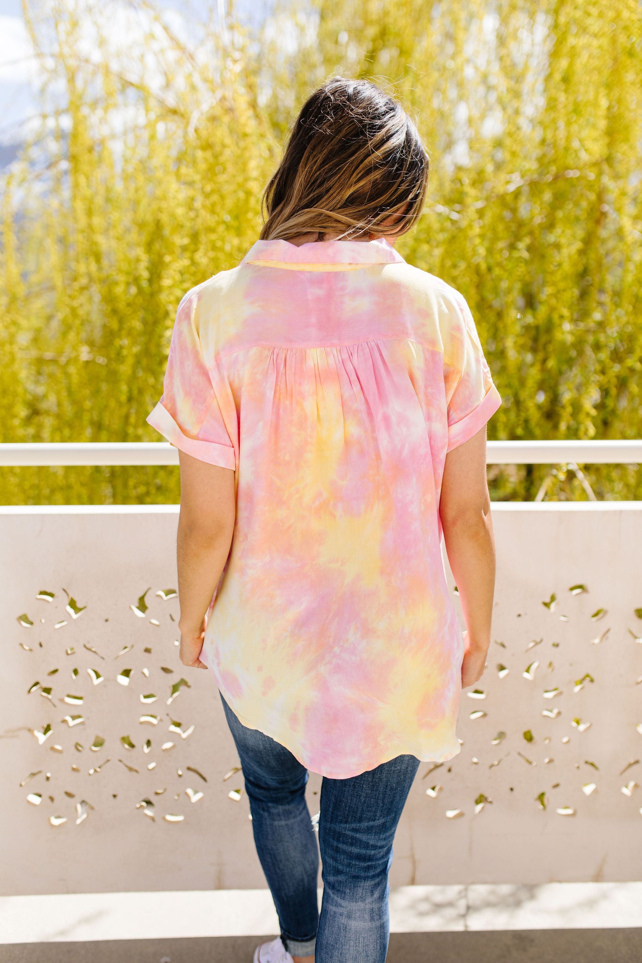 Tie & Tie Dye Top In Sunset