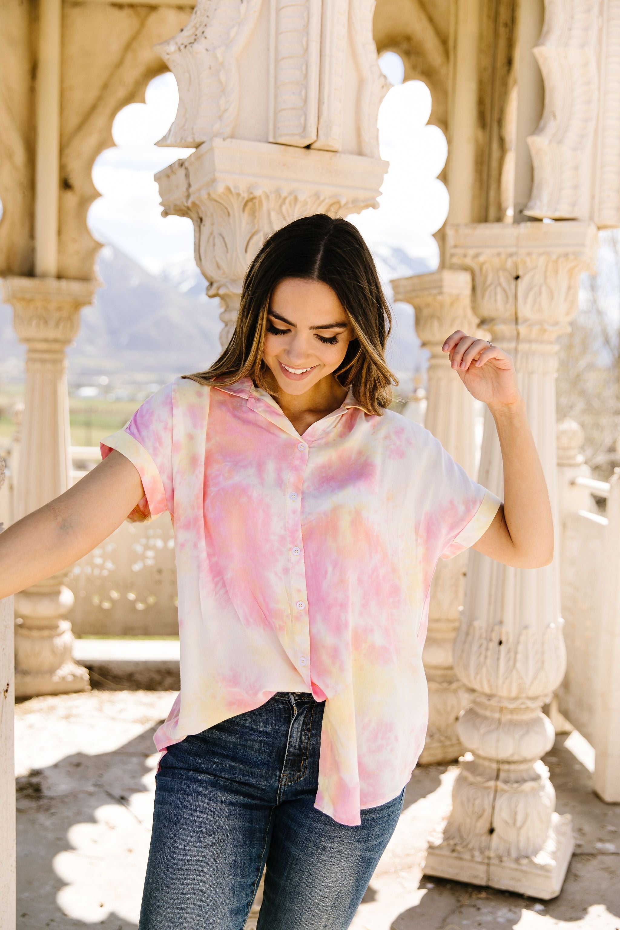 Tie & Tie Dye Top In Sunset