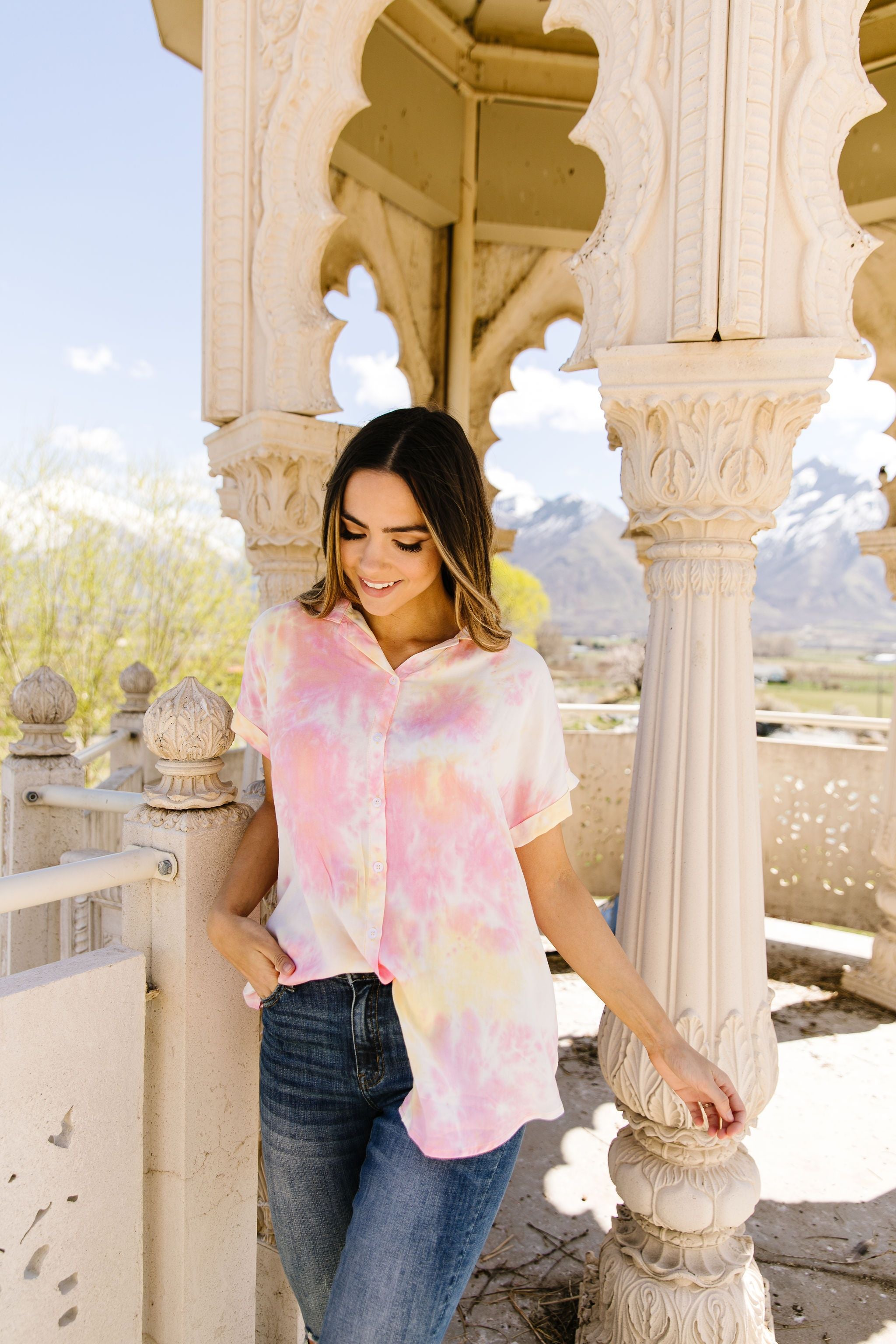 Tie & Tie Dye Top In Sunset