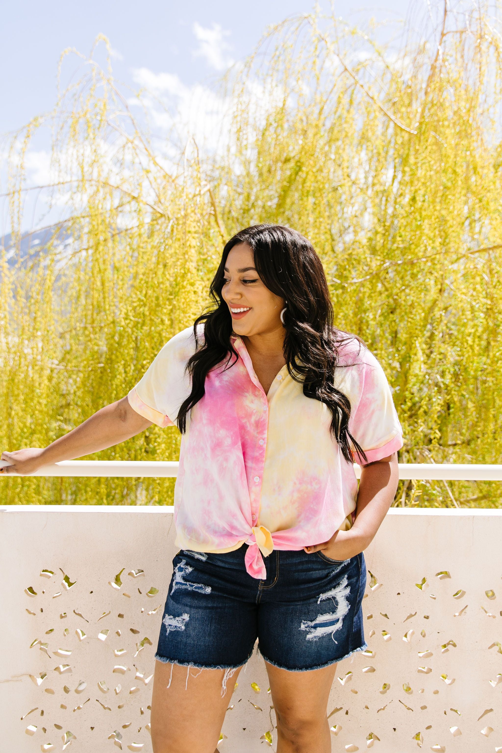 Tie & Tie Dye Top In Sunset