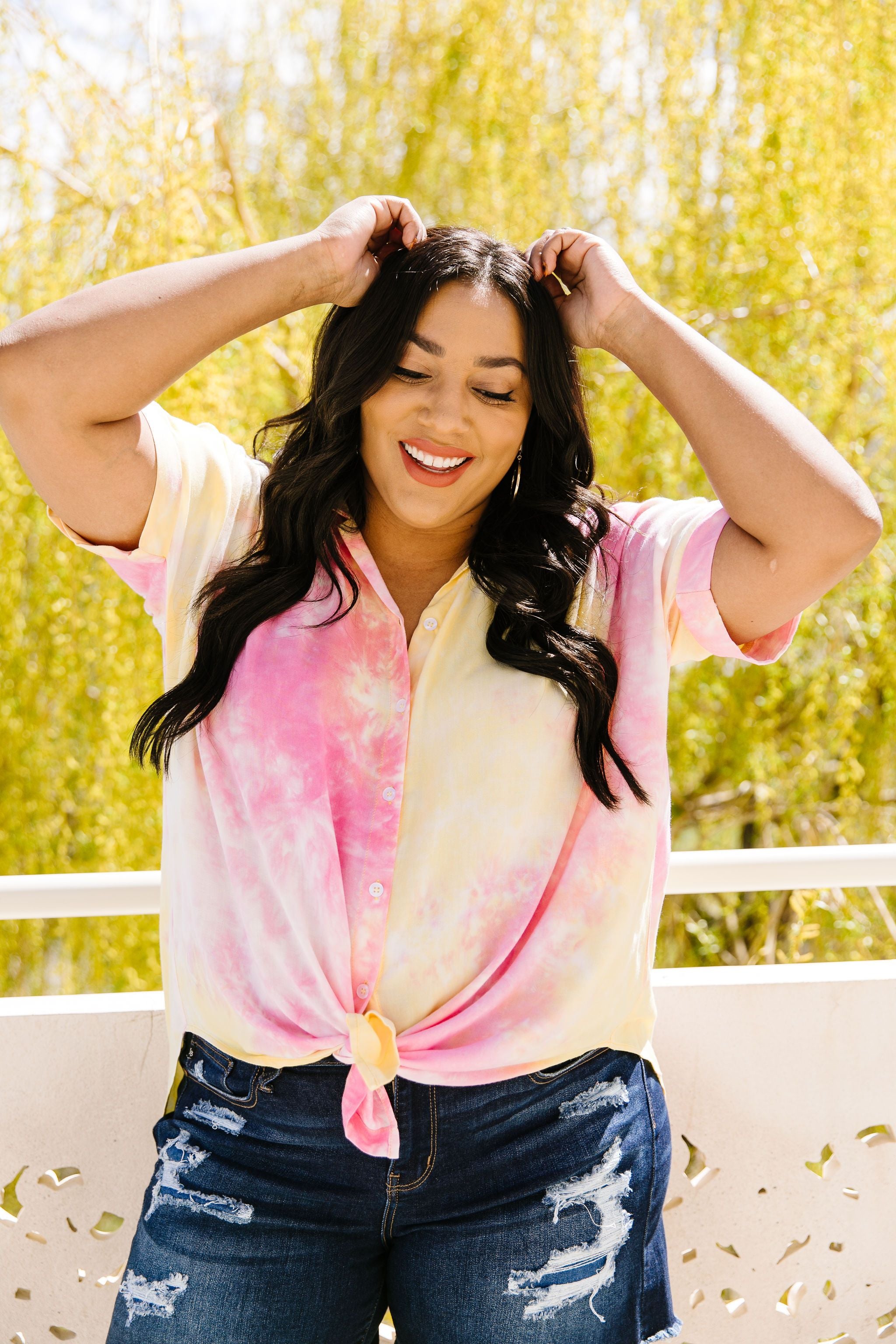 Tie & Tie Dye Top In Sunset