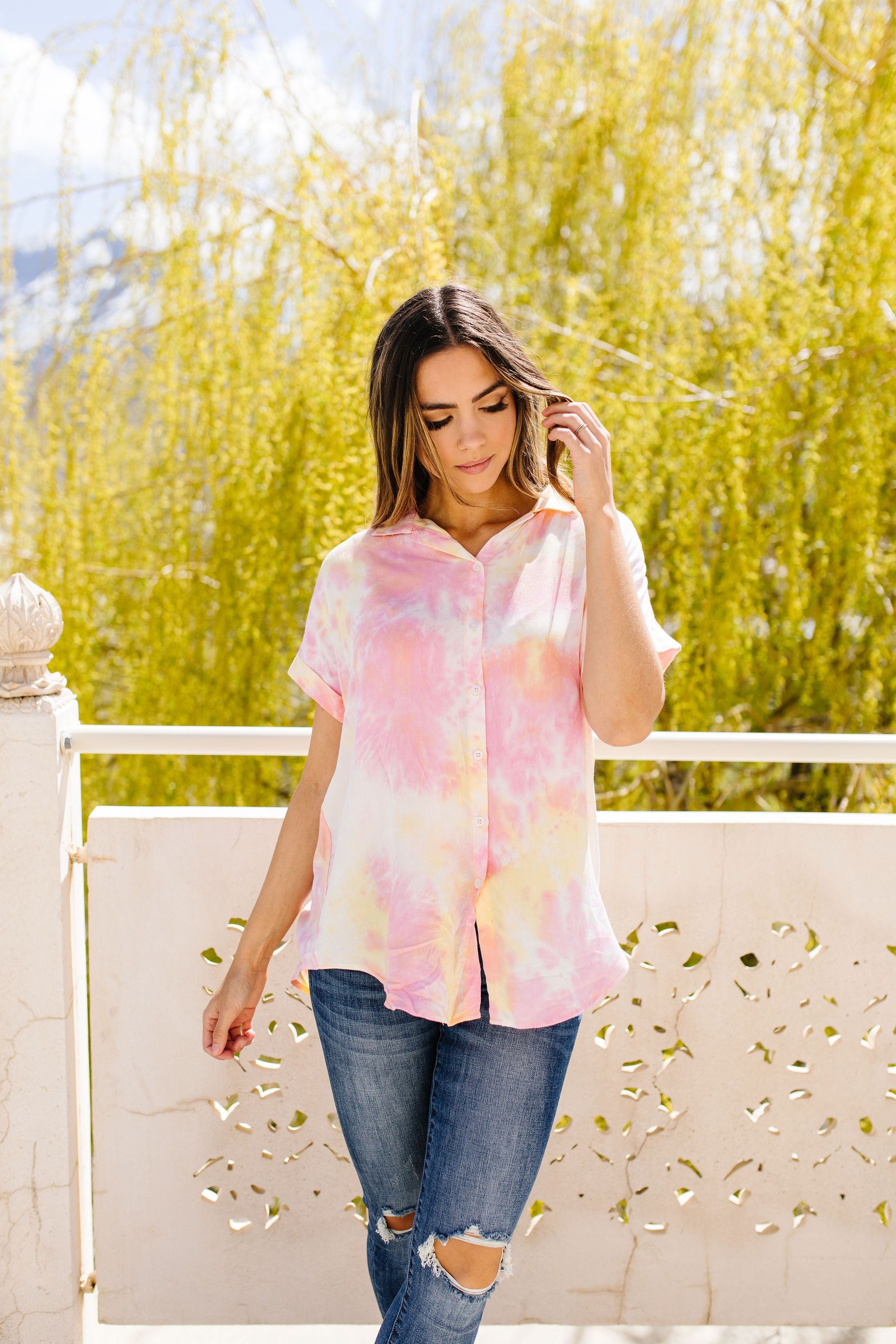 Tie & Tie Dye Top In Sunset