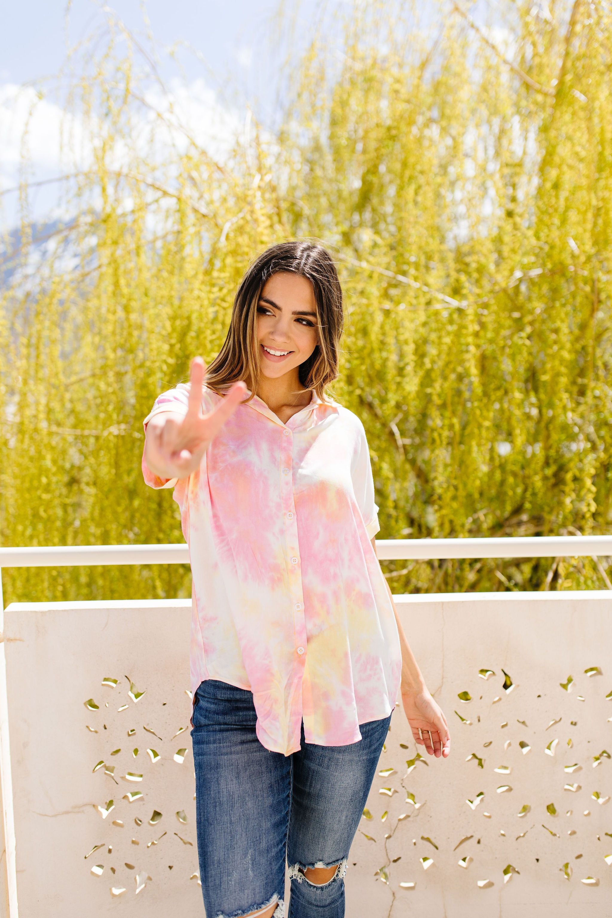 Tie & Tie Dye Top In Sunset