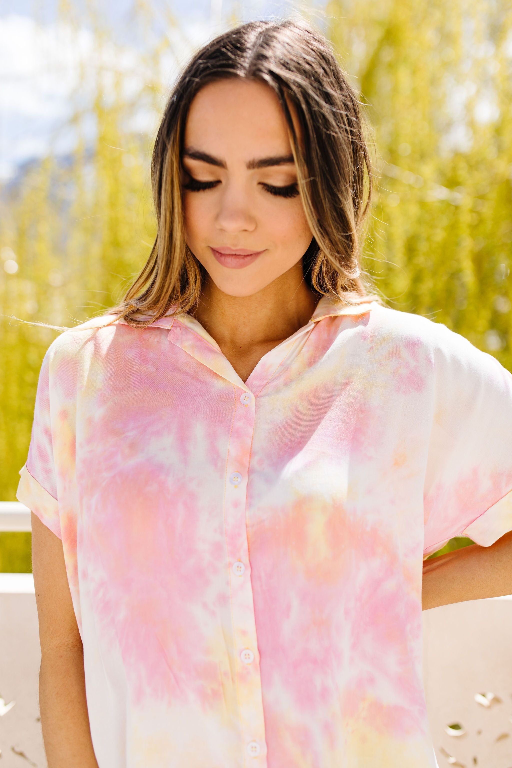 Tie & Tie Dye Top In Sunset