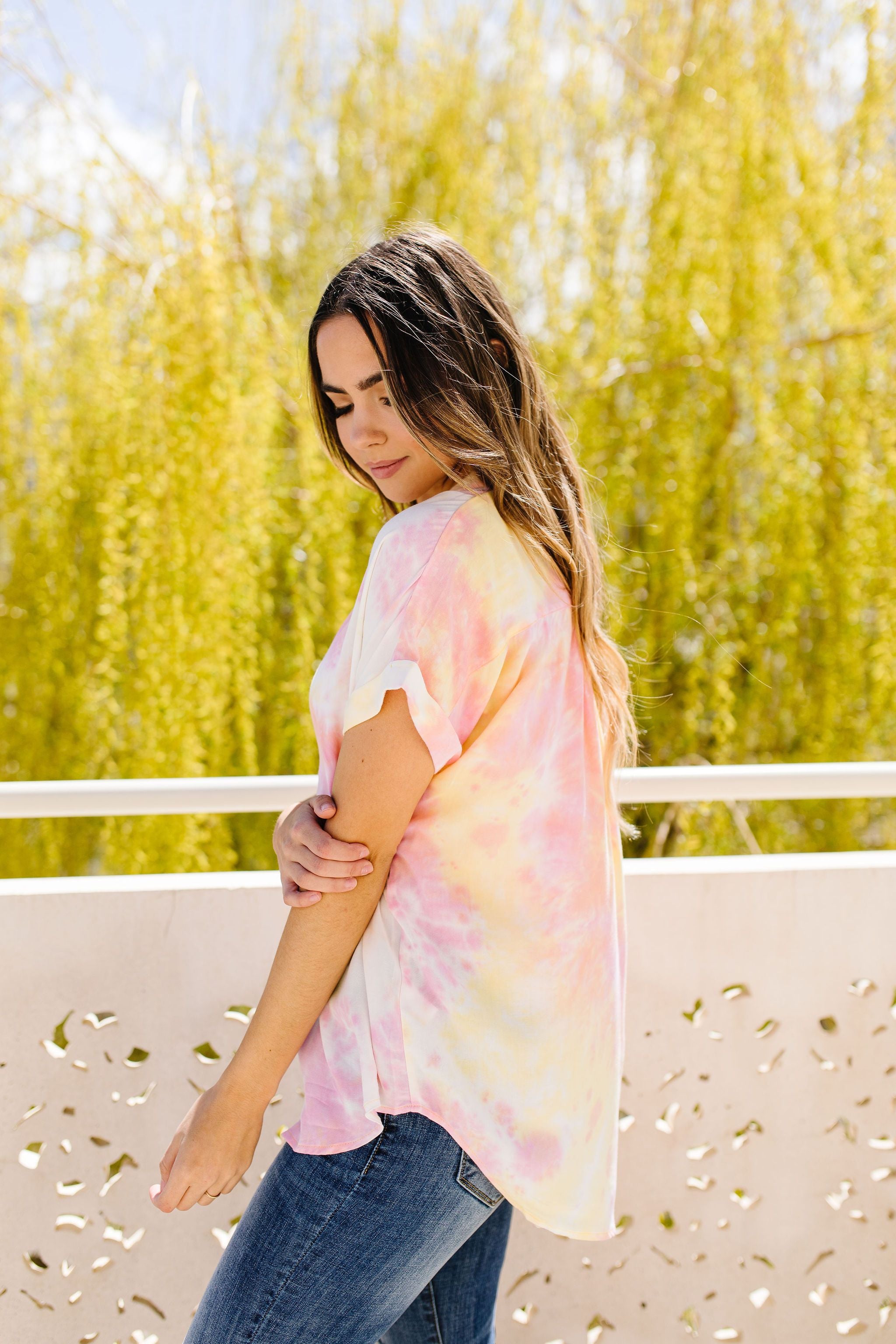 Tie & Tie Dye Top In Sunset