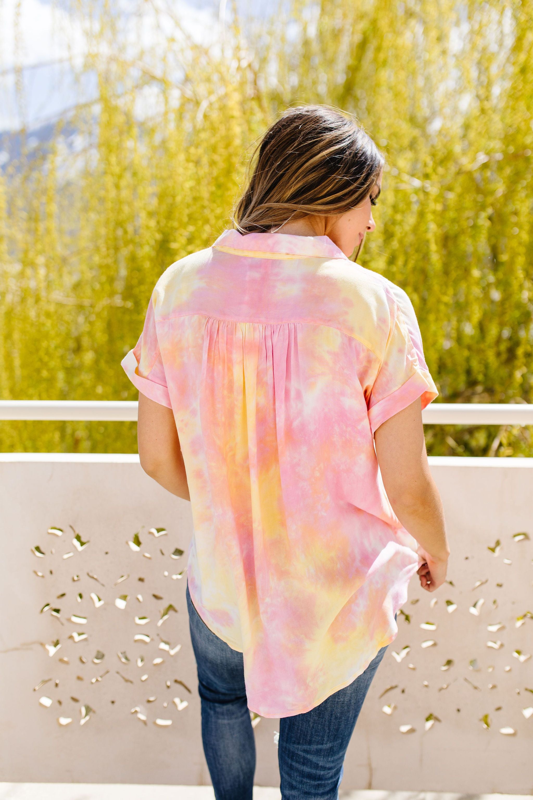 Tie & Tie Dye Top In Sunset