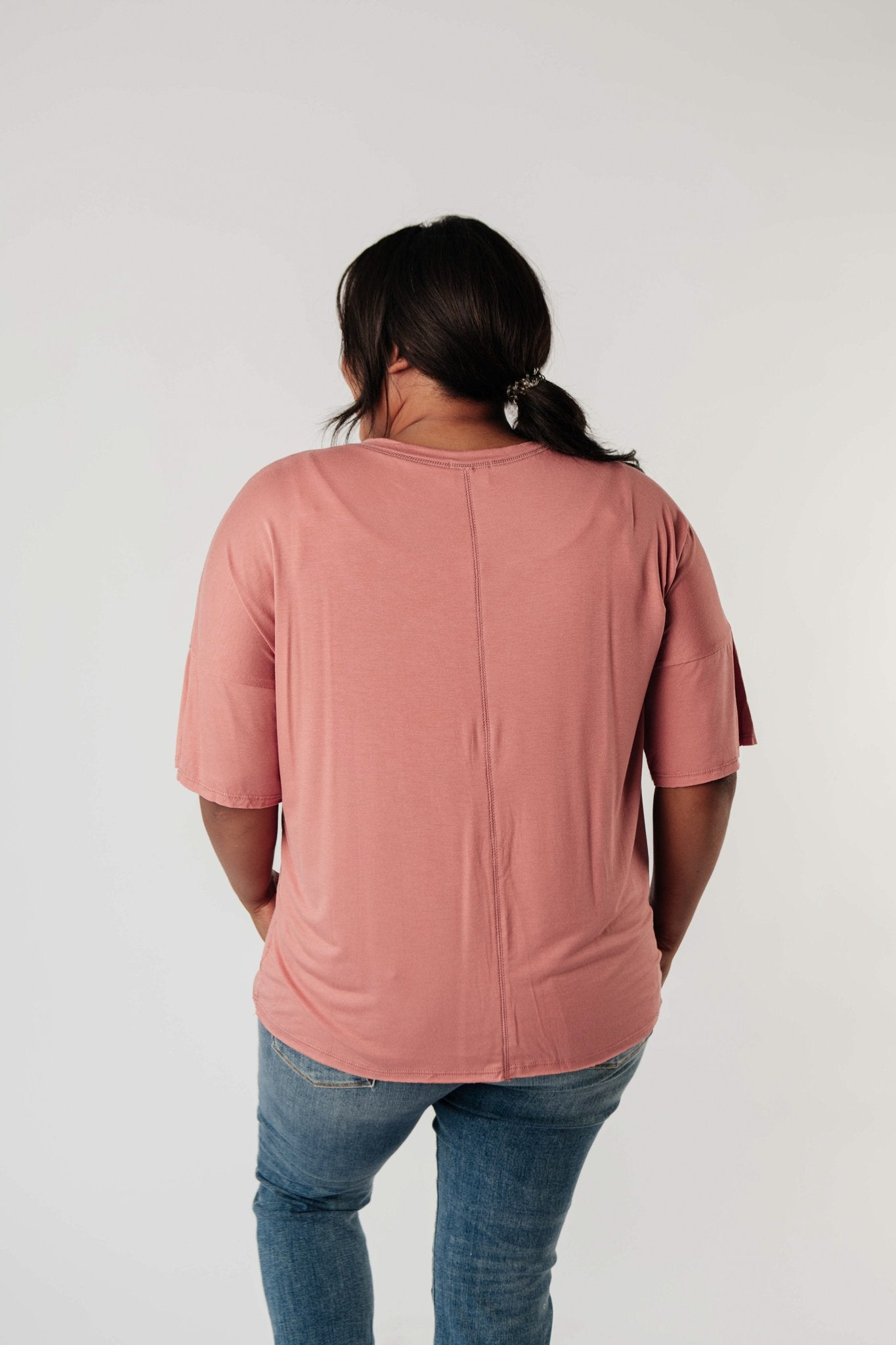 Top Stitch V-Neck In Dusty Rose