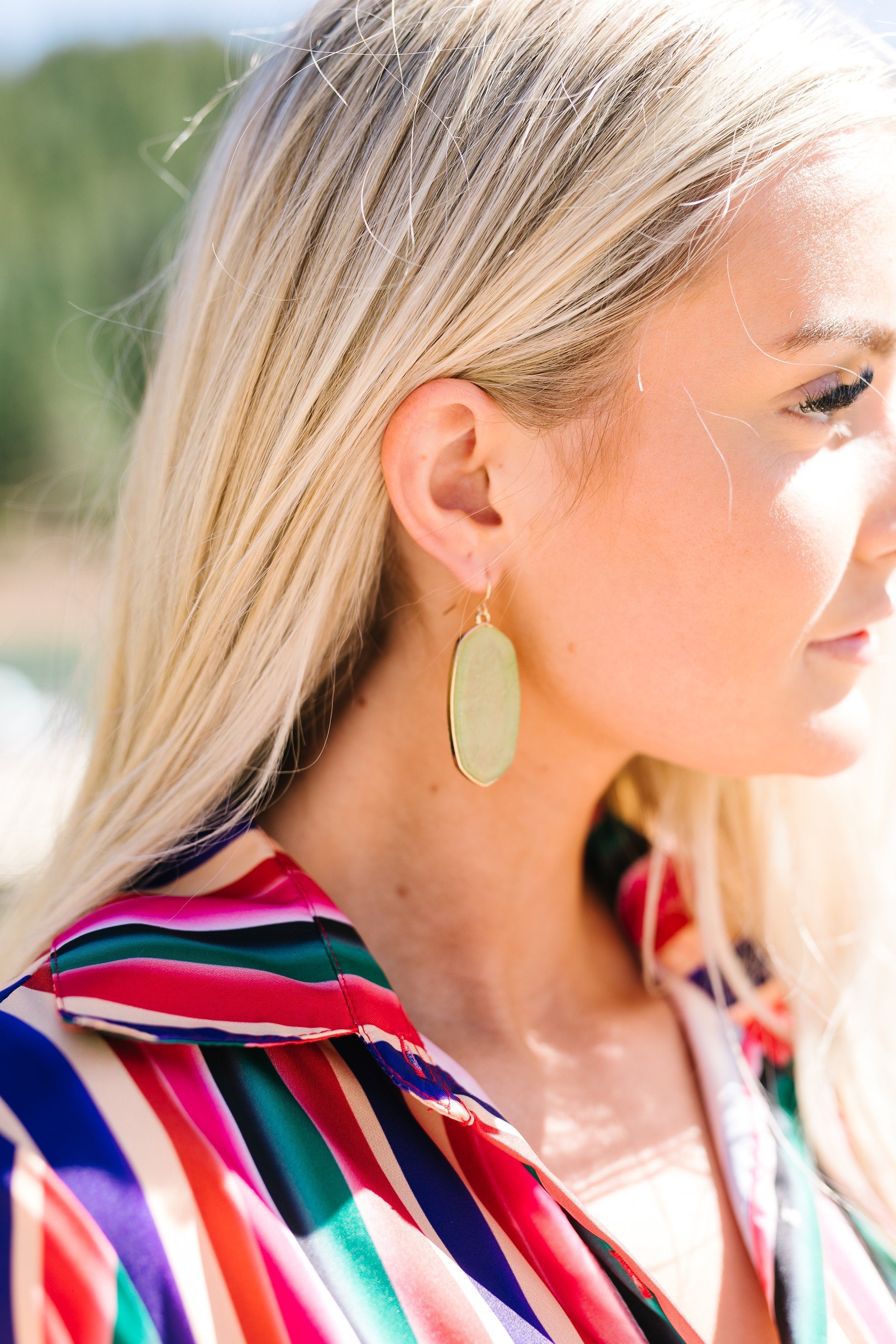 Translucent Stone Earrings In Greenland Olive - ALL SALES FINAL