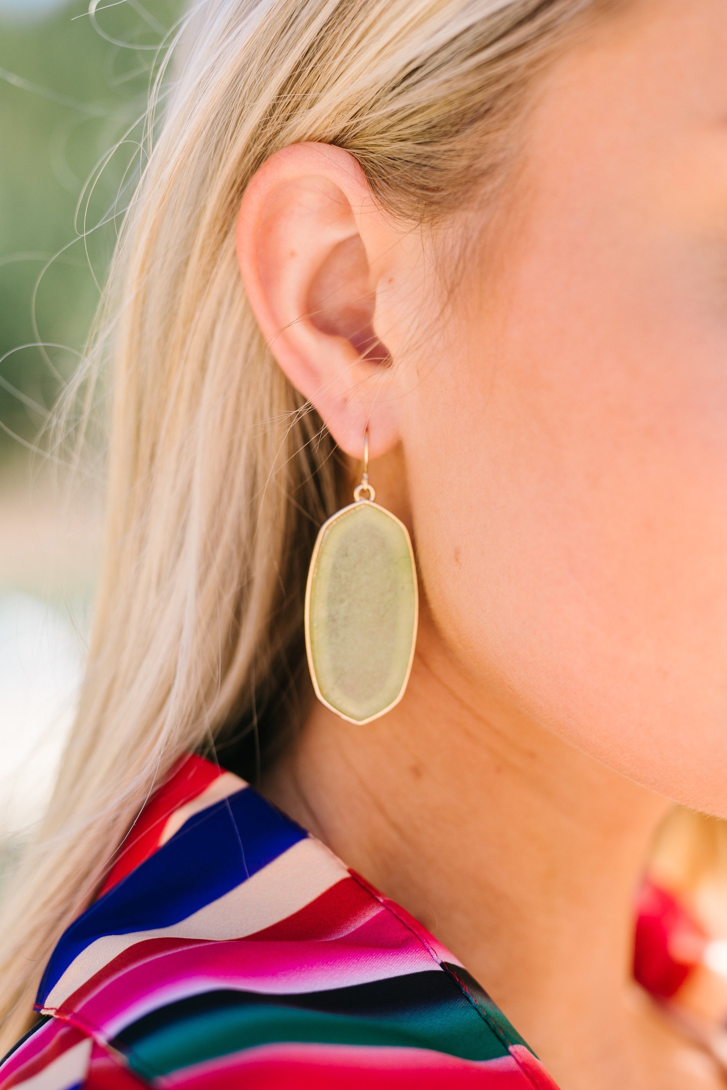 Translucent Stone Earrings In Greenland Olive - ALL SALES FINAL