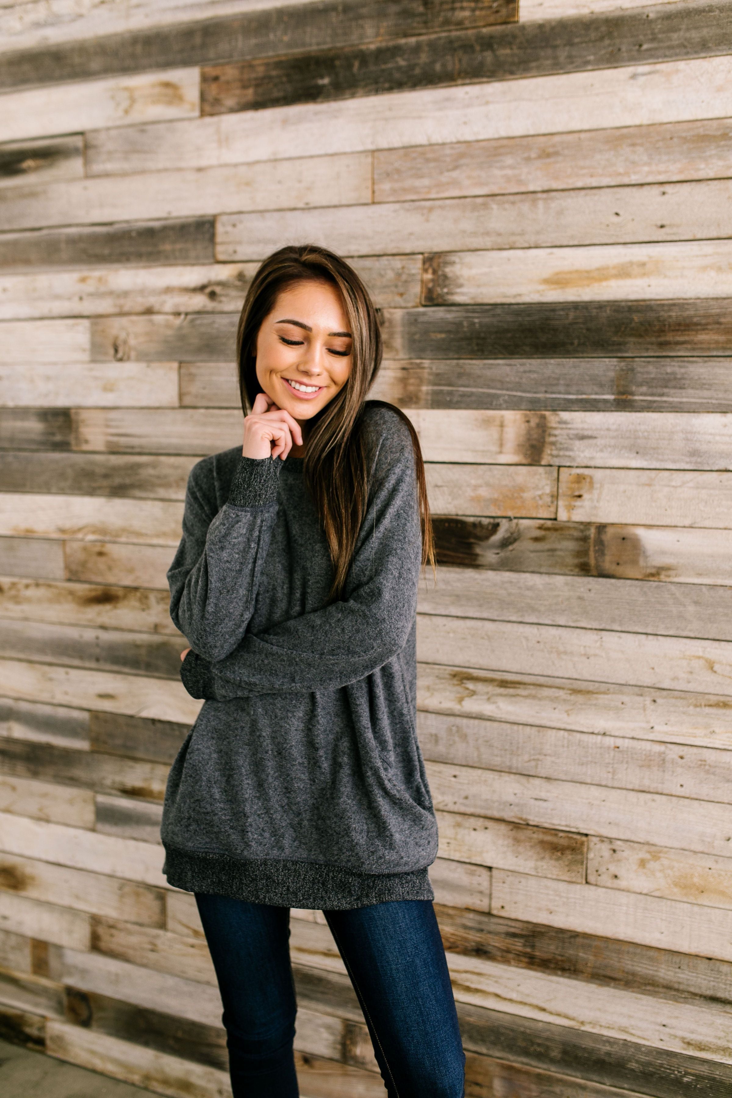 Trimmed To A Tee Top In Charcoal - ALL SALES FINAL