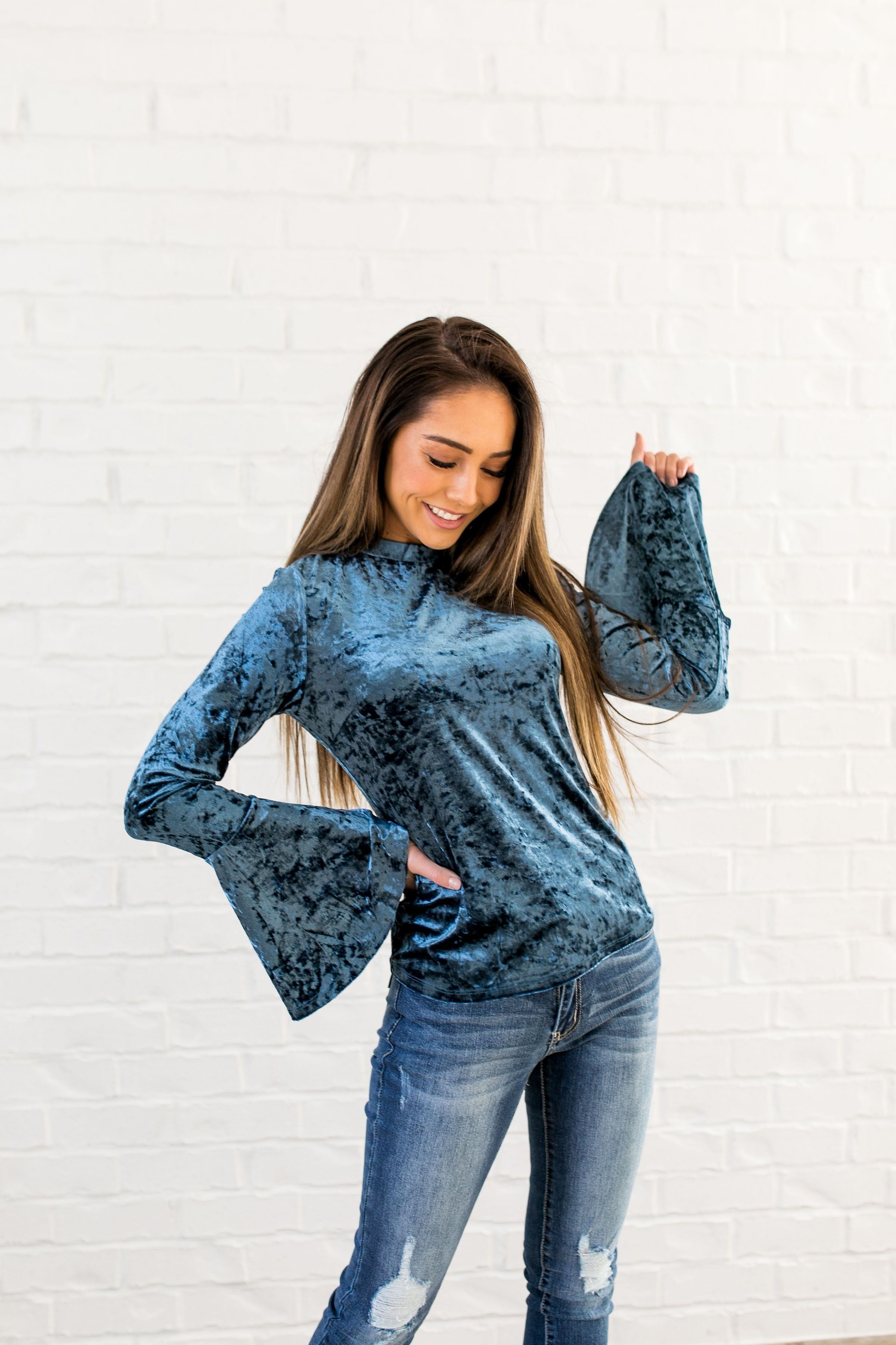 True Blue Crushed Velvet Top - ALL SALES FINAL