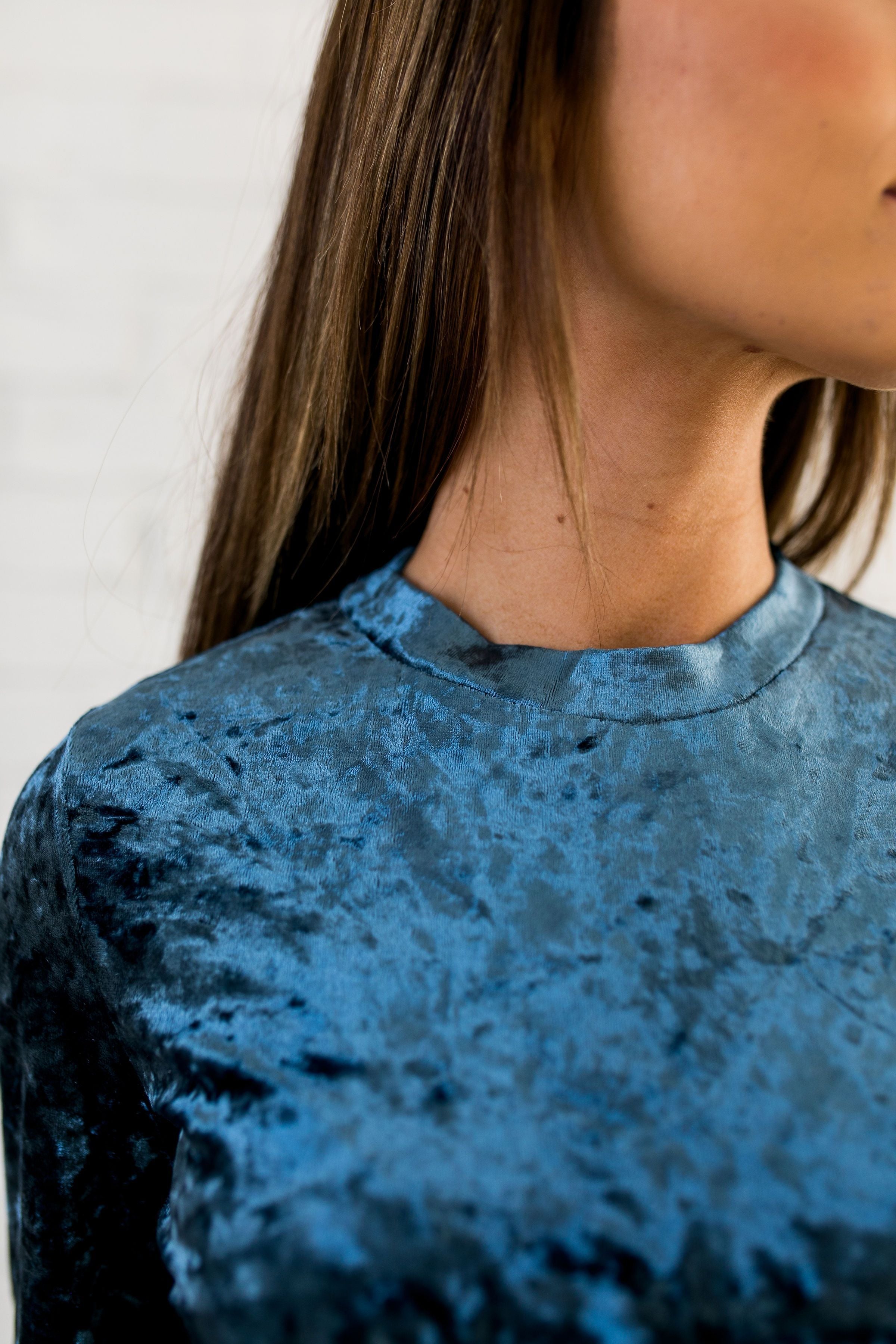 True Blue Crushed Velvet Top - ALL SALES FINAL