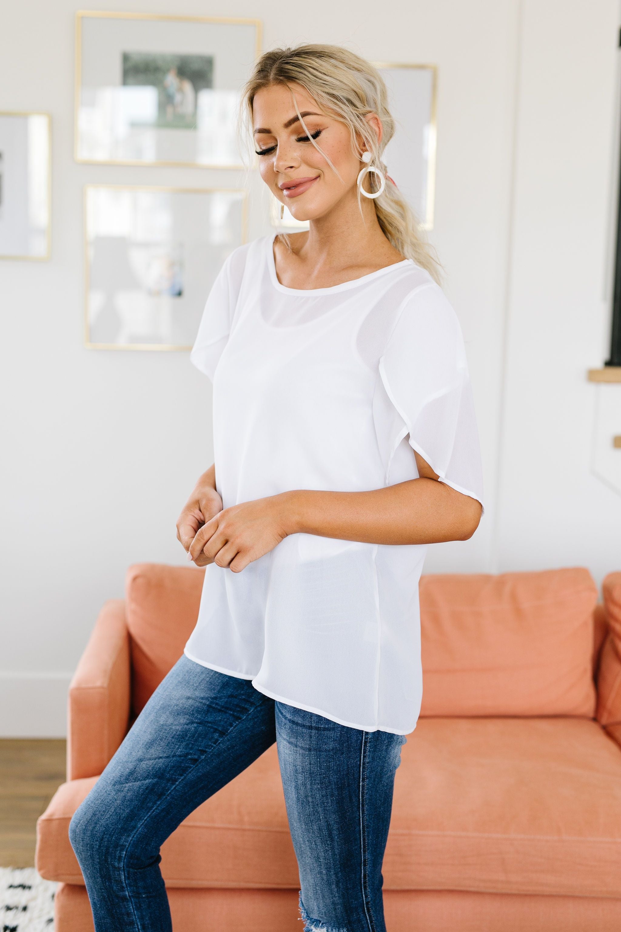 Tulip Sleeve Blouse In Ivory