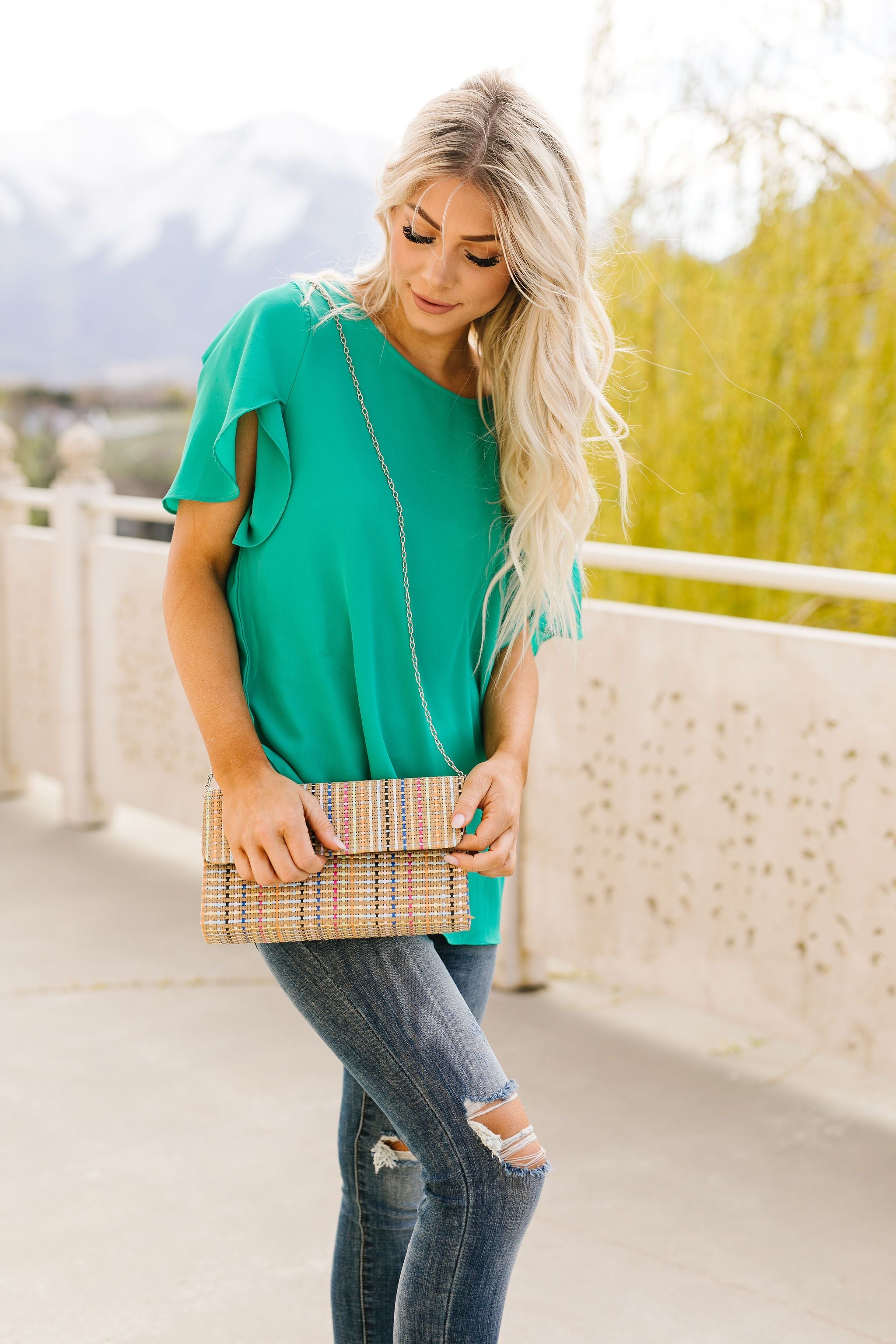 Tulip Sleeve Blouse In Kelly Green