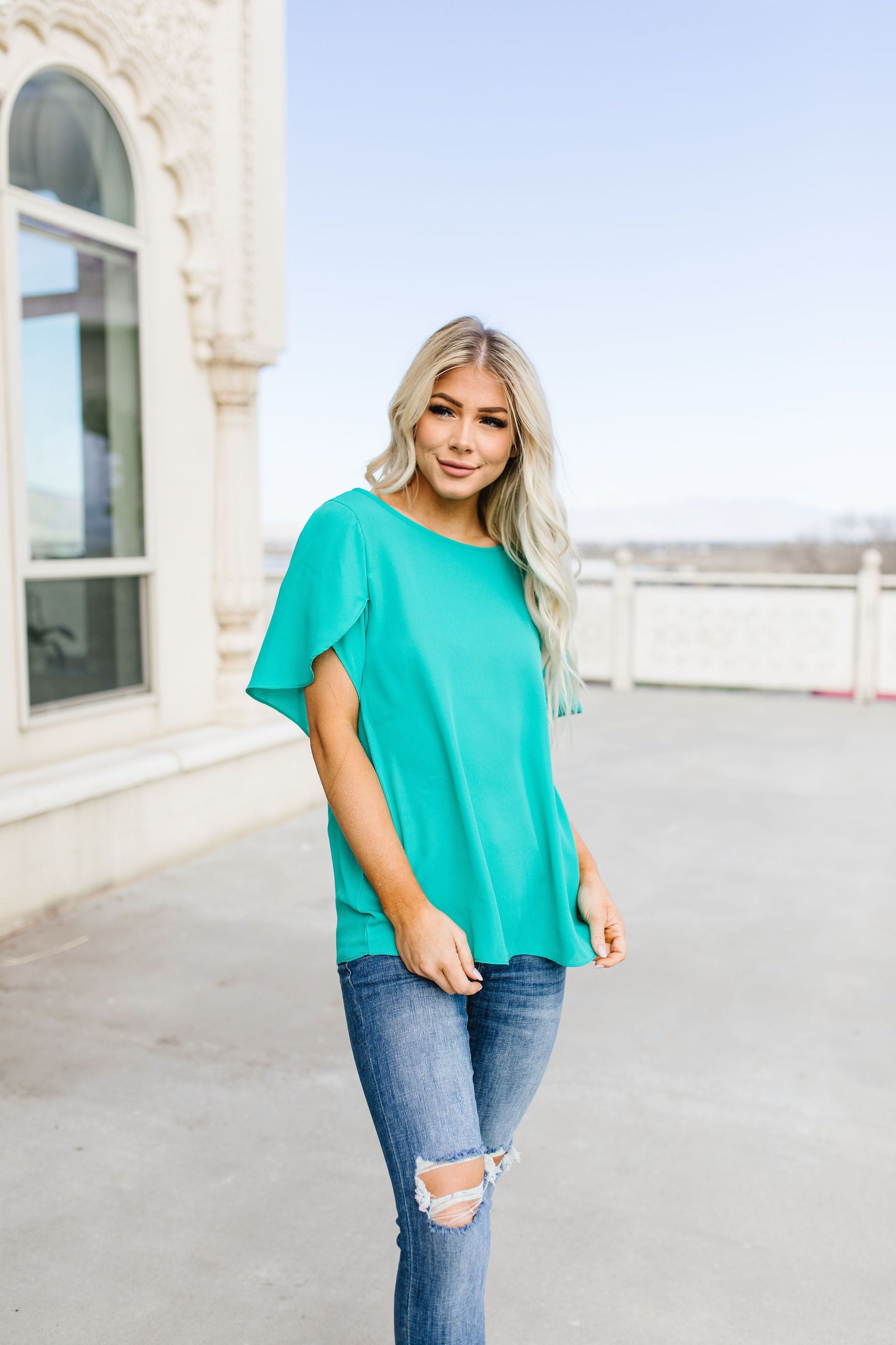 Tulip Sleeve Blouse In Kelly Green