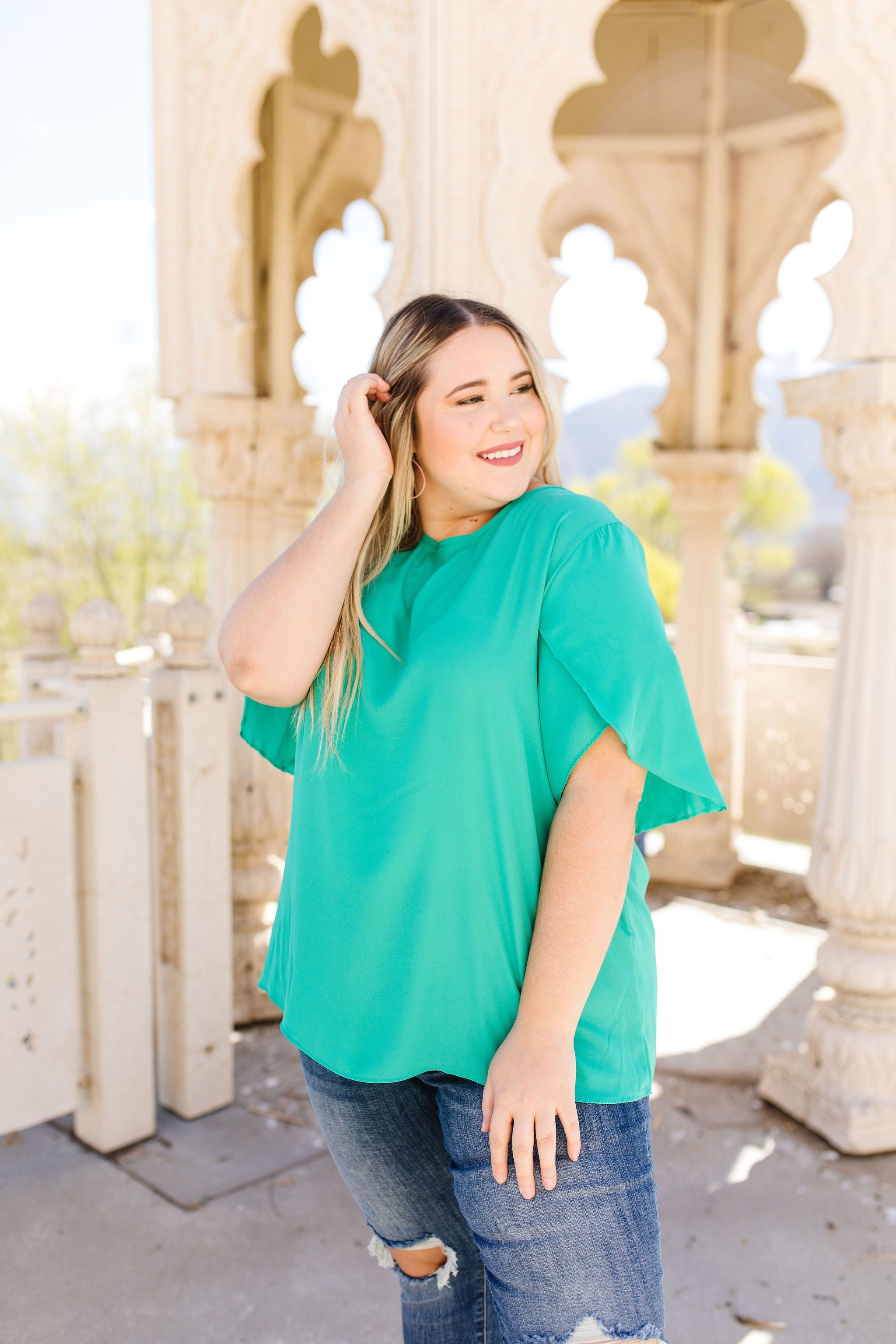 Tulip Sleeve Blouse In Kelly Green