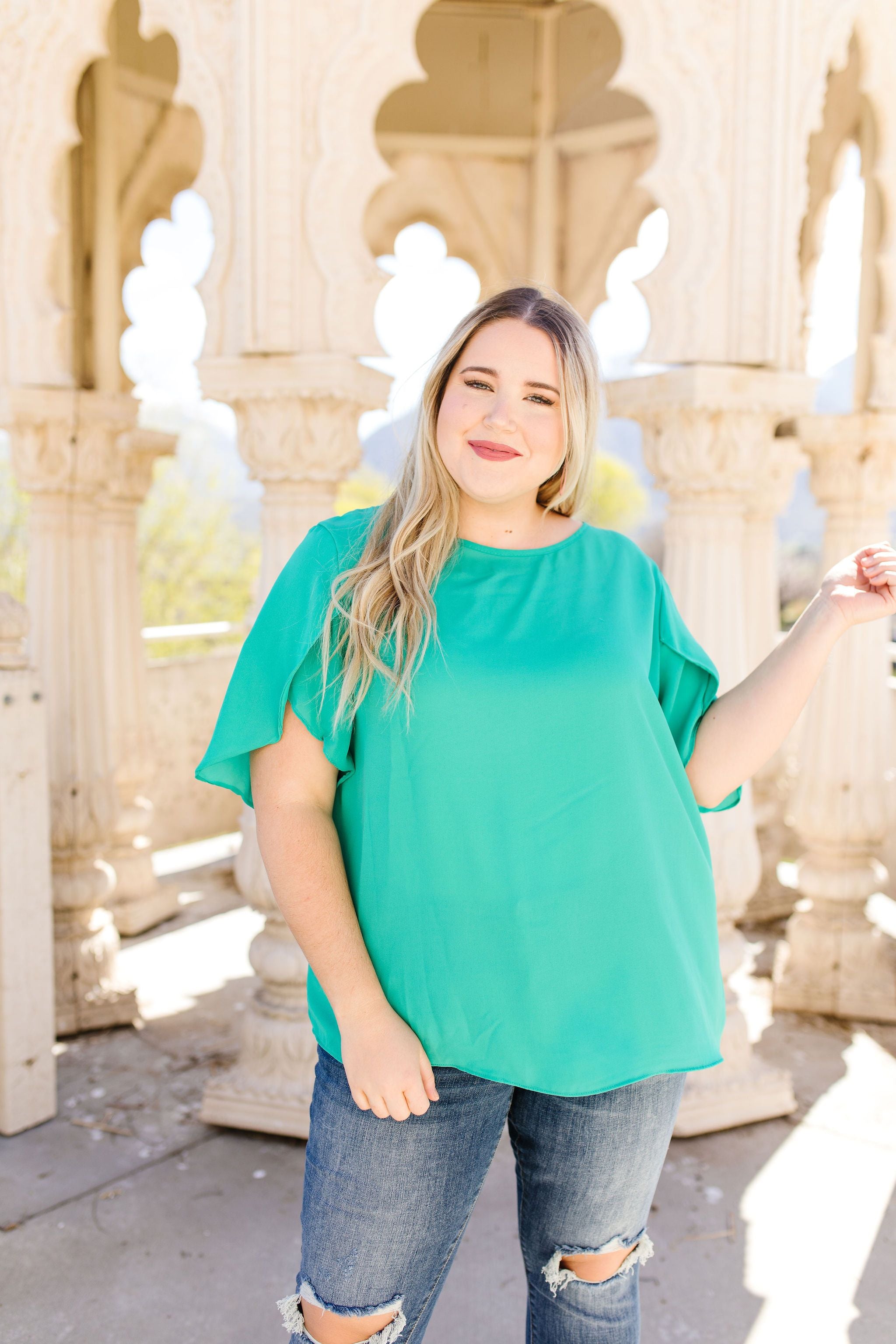 Tulip Sleeve Blouse In Kelly Green