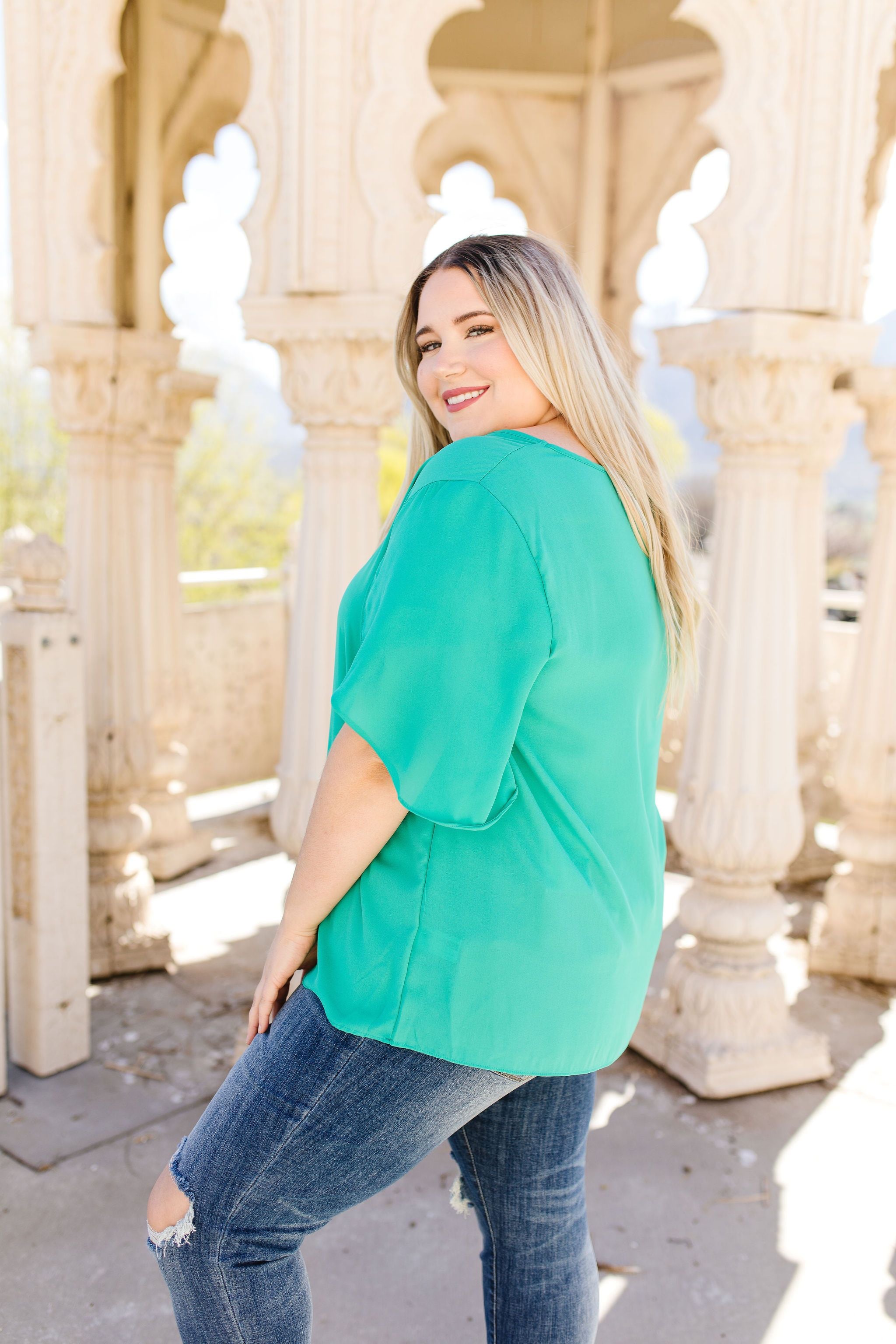 Tulip Sleeve Blouse In Kelly Green