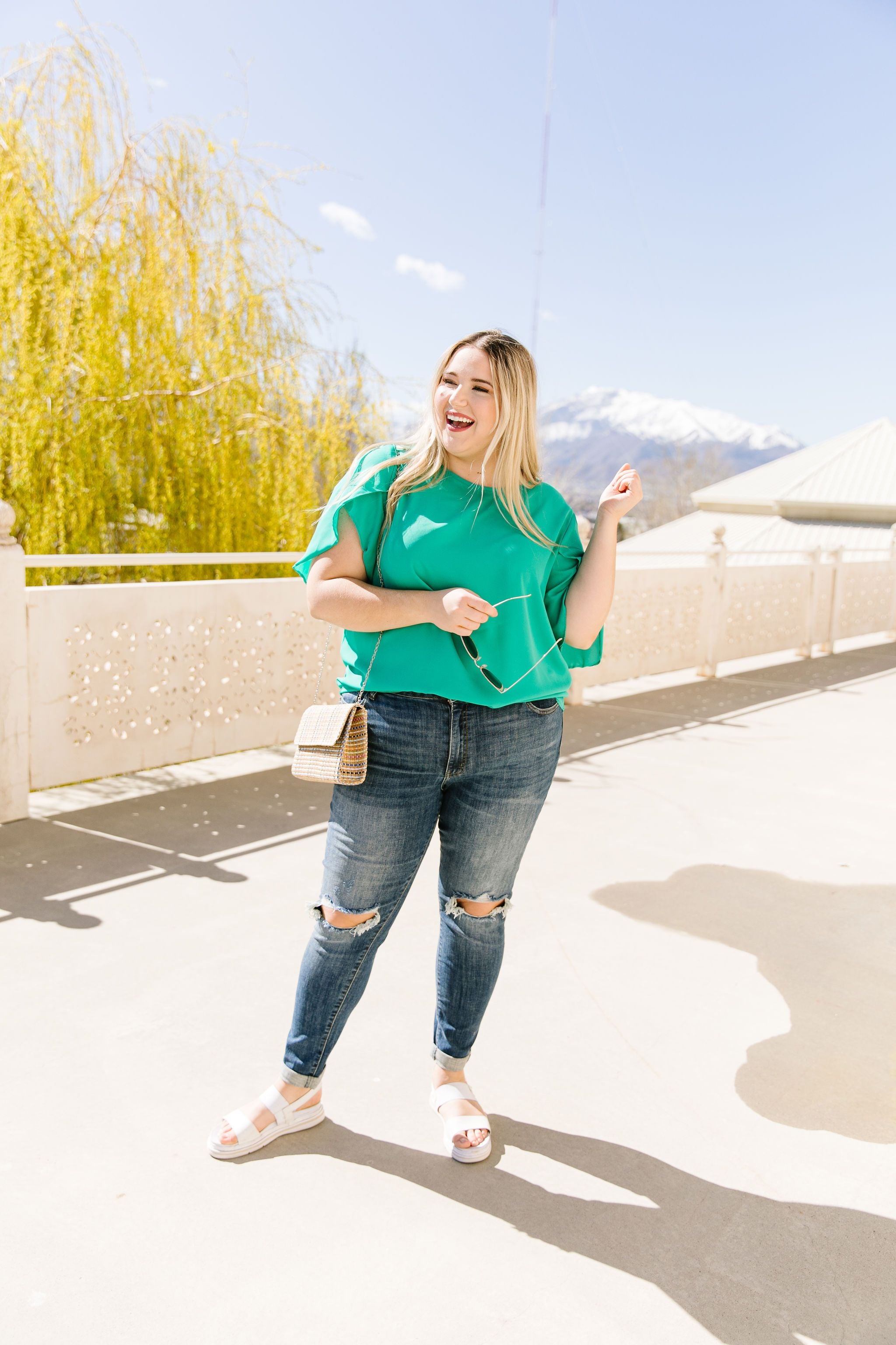 Tulip Sleeve Blouse In Kelly Green