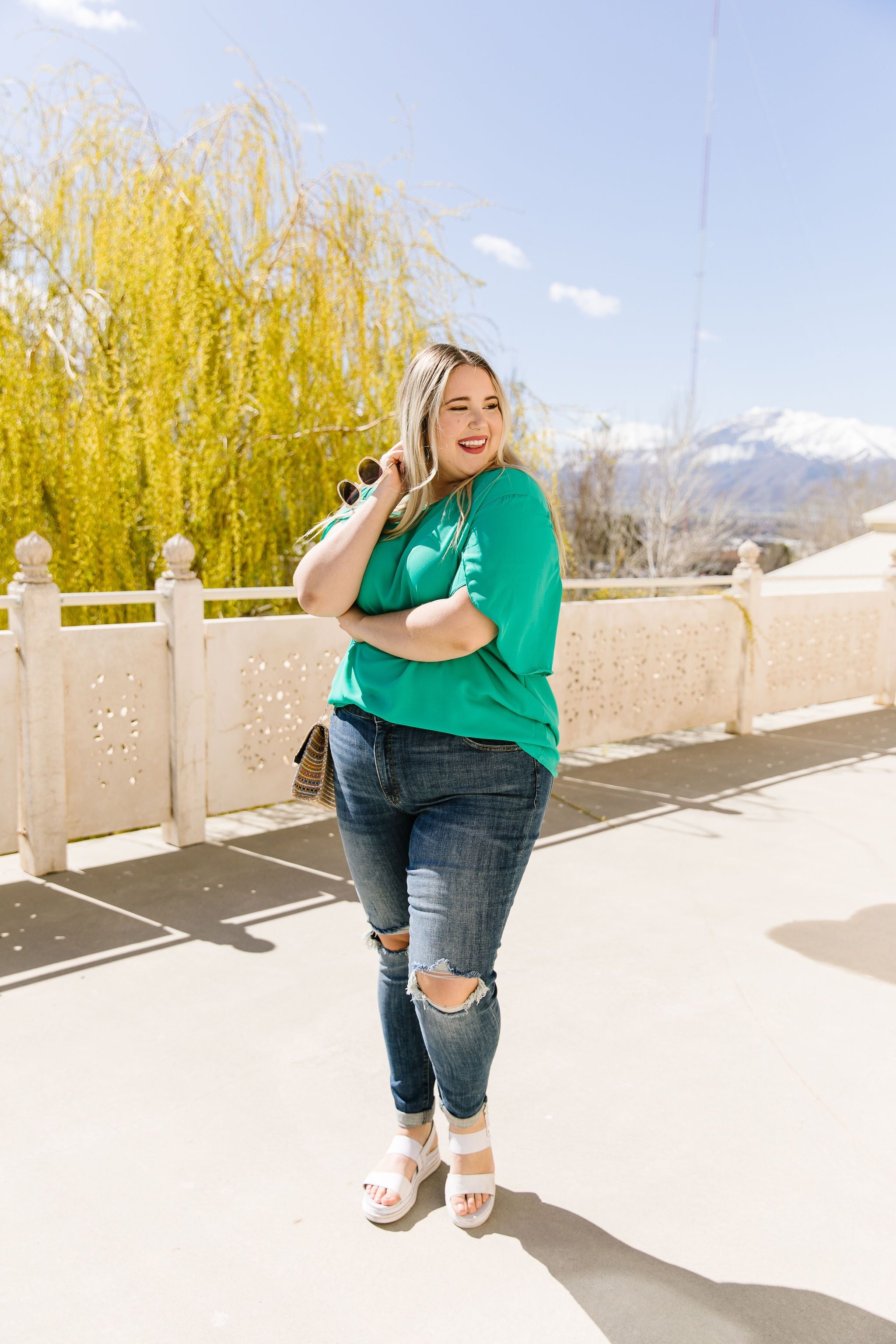 Tulip Sleeve Blouse In Kelly Green