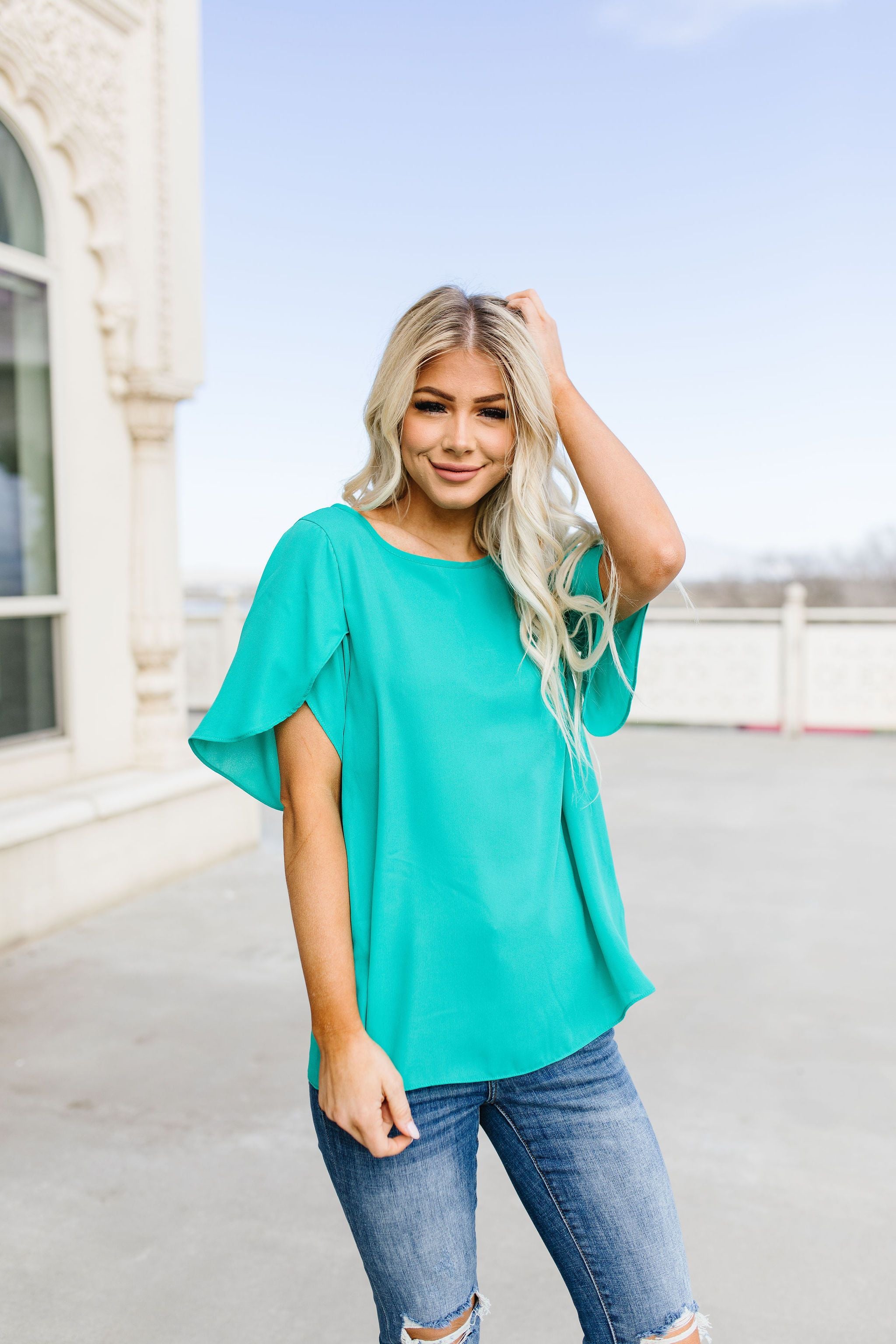 Tulip Sleeve Blouse In Kelly Green