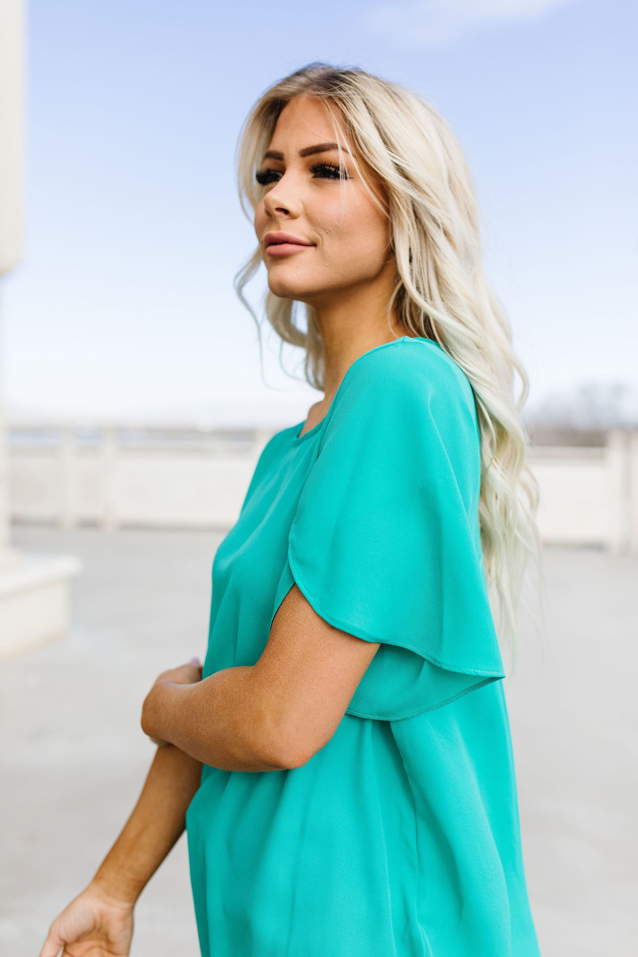 Tulip Sleeve Blouse In Kelly Green